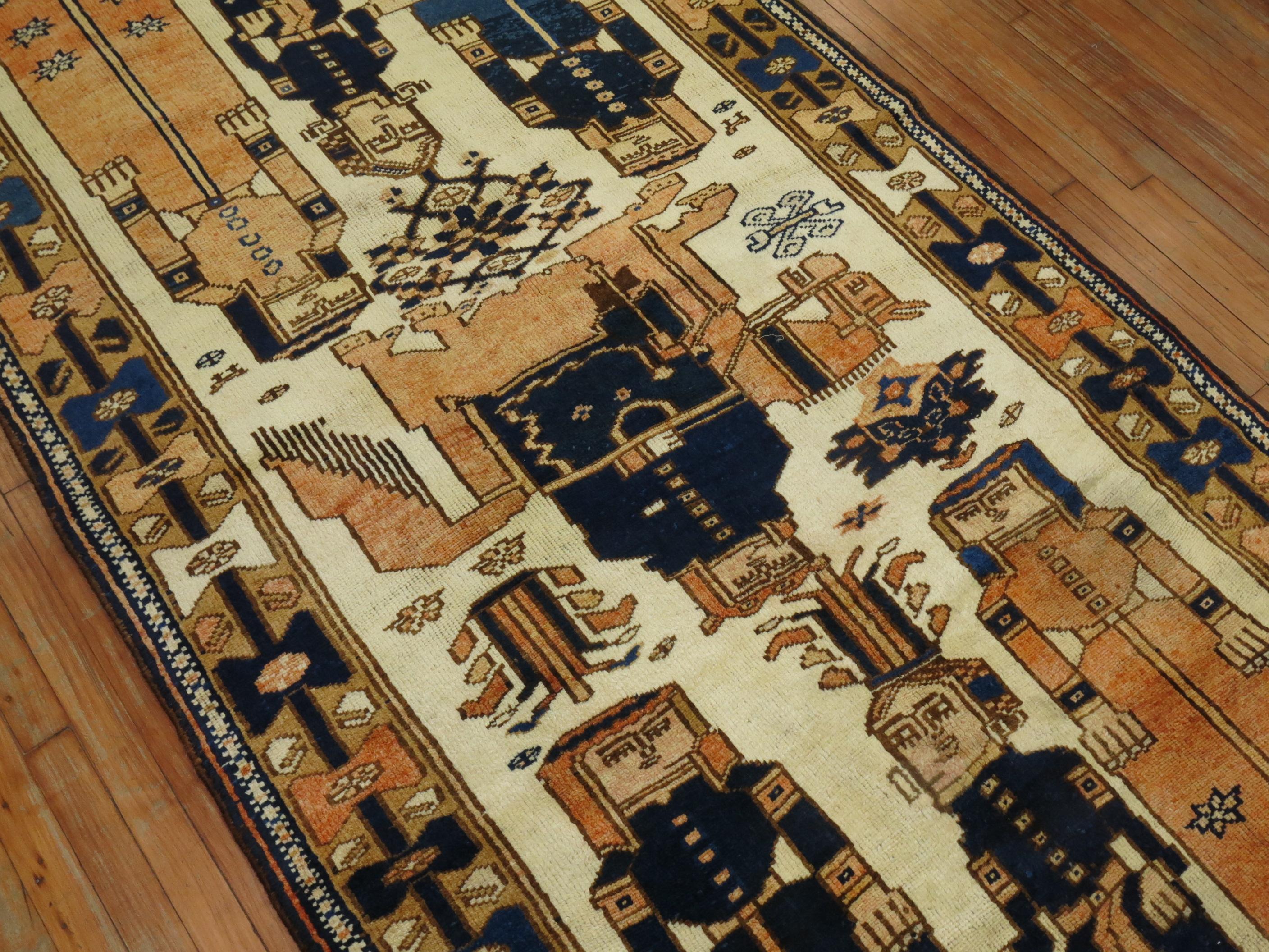 An Ivory ground Balouch pictorial gallery rug from the middle of the 20th century

Details
rug no.	31363
size	4' 8