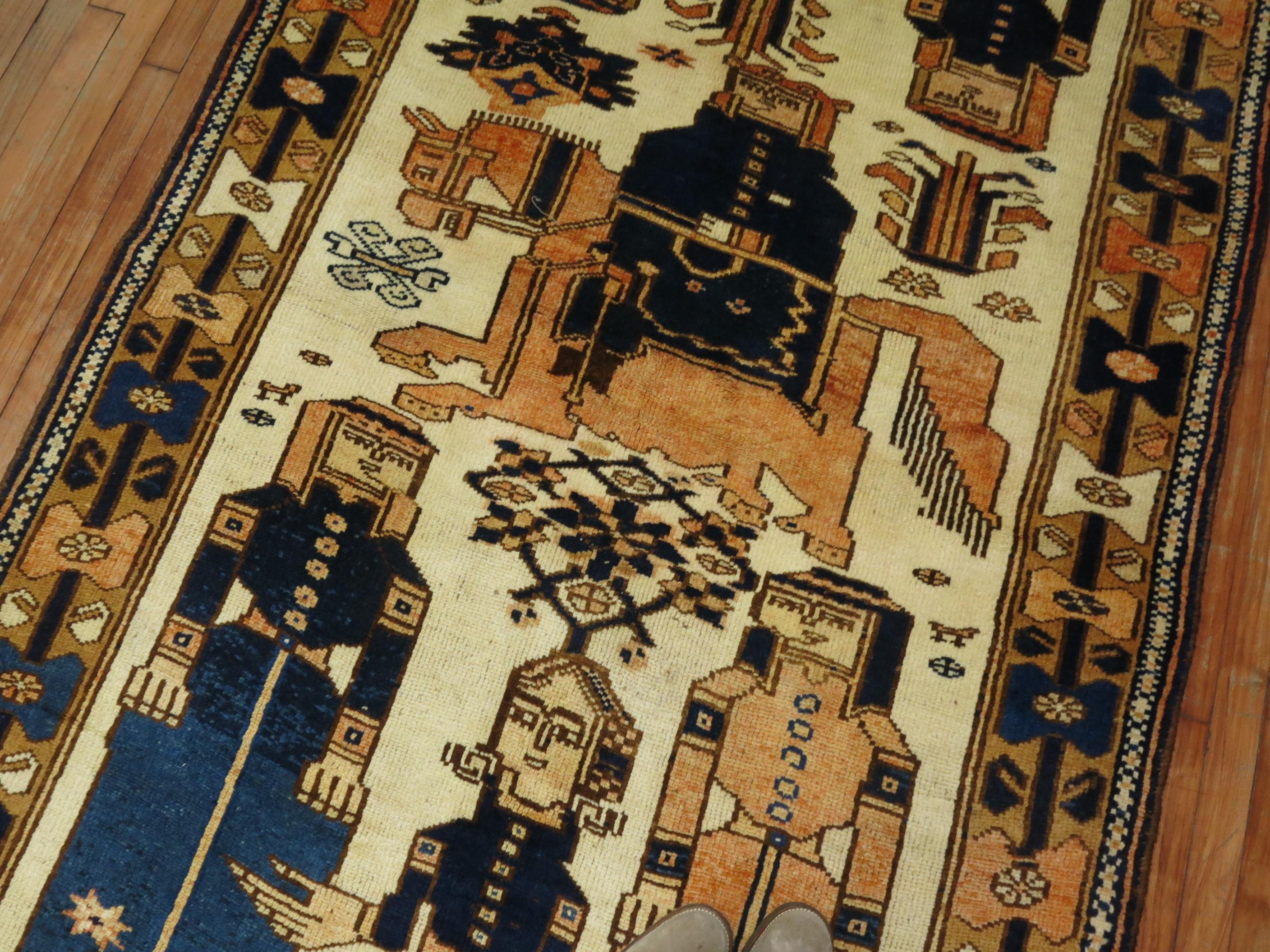 Zabihi Collection Vintage Persian Pictorial Balouch Gallery Rug In Good Condition For Sale In New York, NY