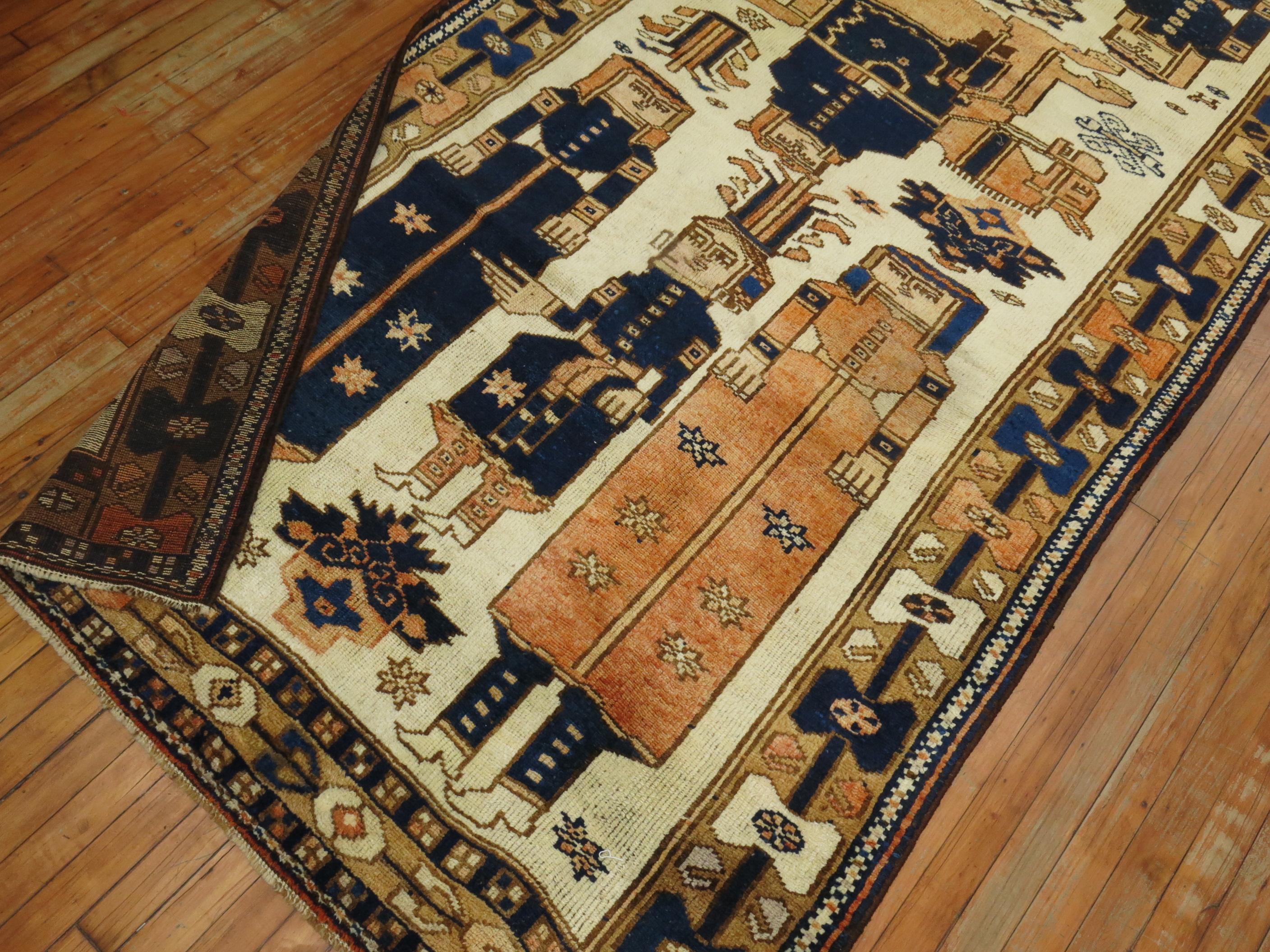 Wool Zabihi Collection Vintage Persian Pictorial Balouch Gallery Rug For Sale