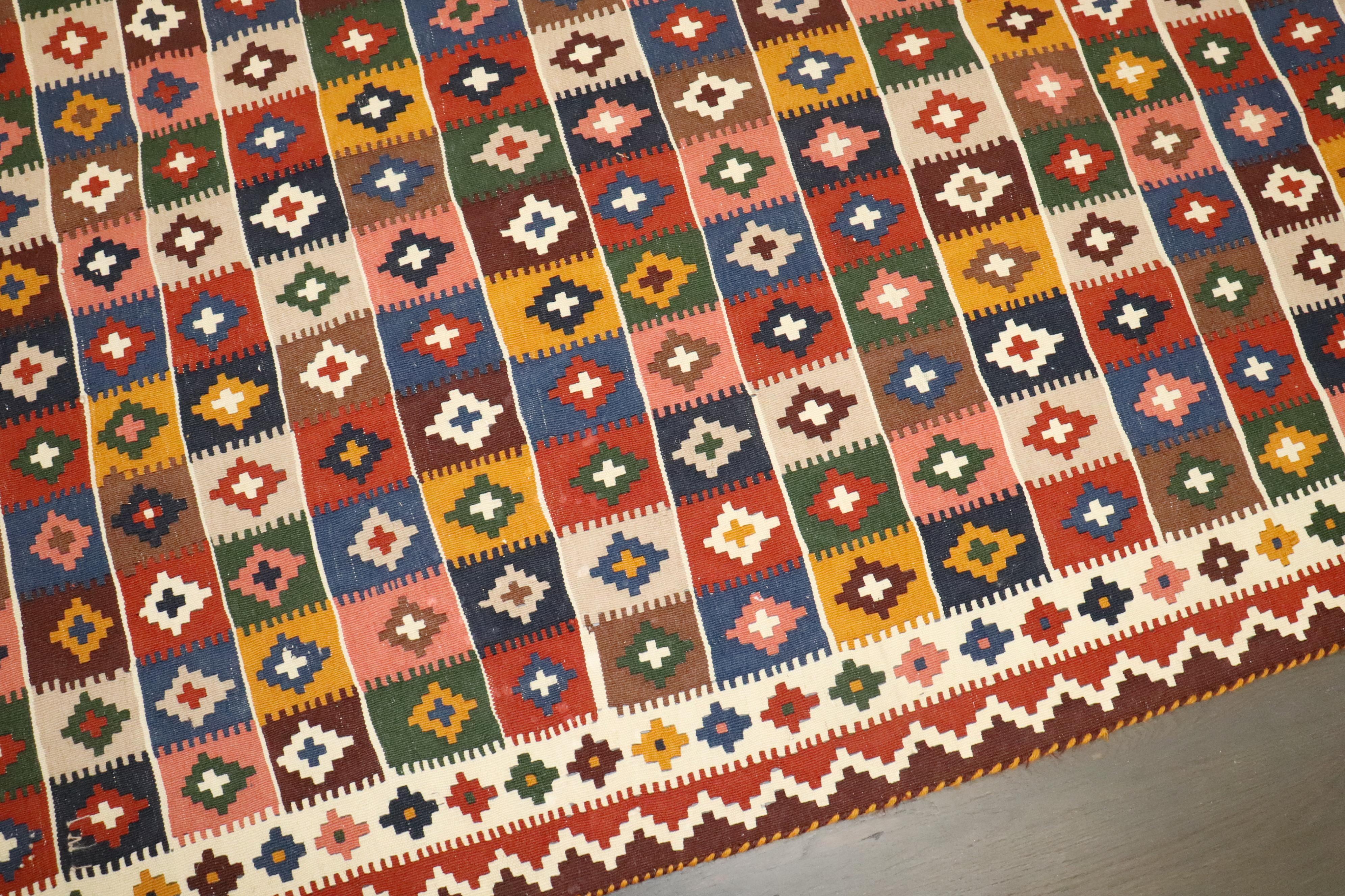 Native American Zabihi Collection Vintage Persian Qaushgai Kilim For Sale