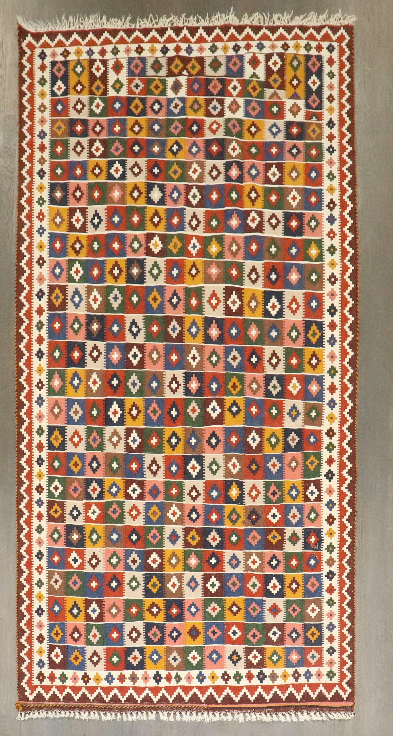 Hand-Knotted Zabihi Collection Vintage Persian Qaushgai Kilim For Sale