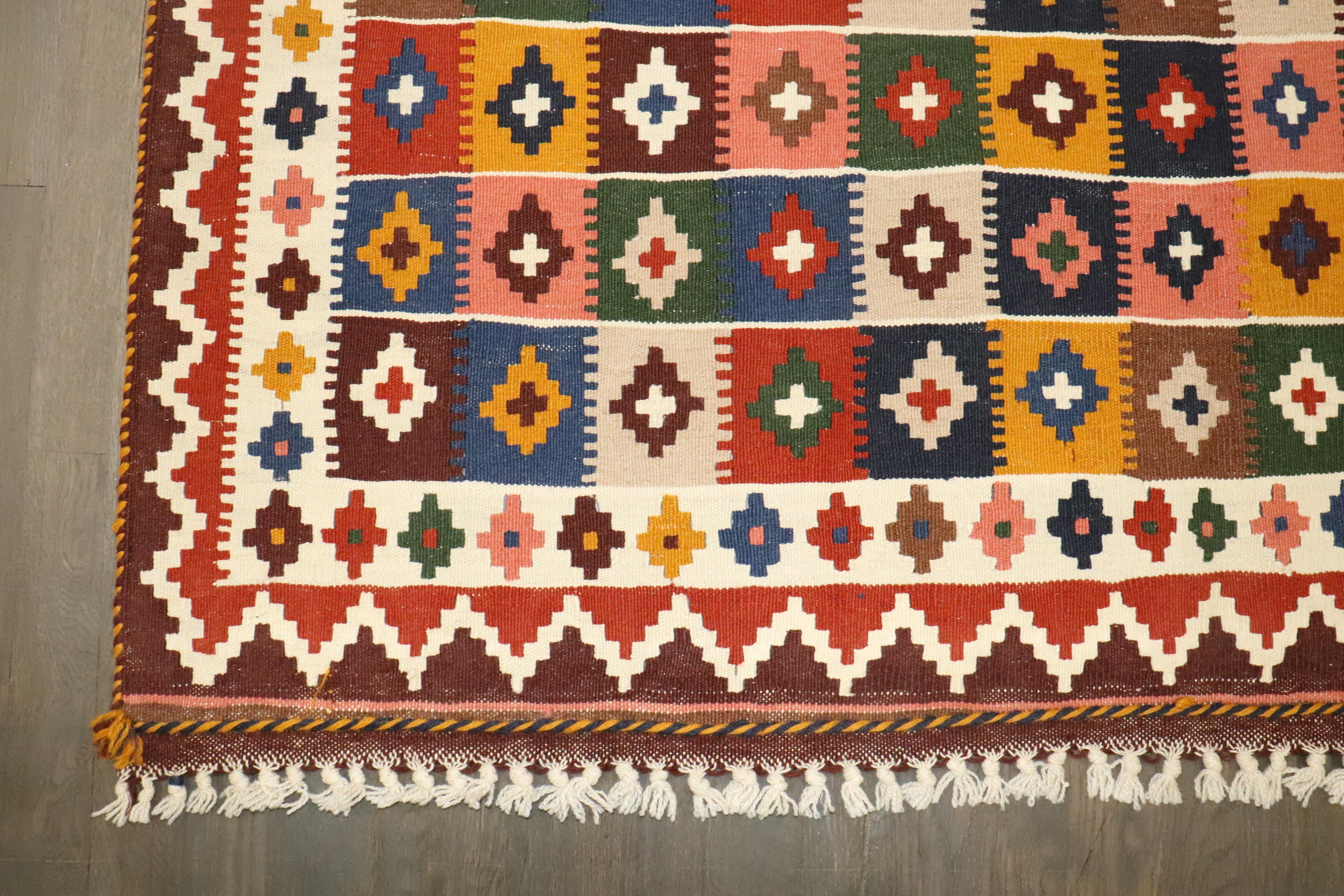 Zabihi Collection Vintage Persian Qaushgai Kilim In Good Condition For Sale In New York, NY