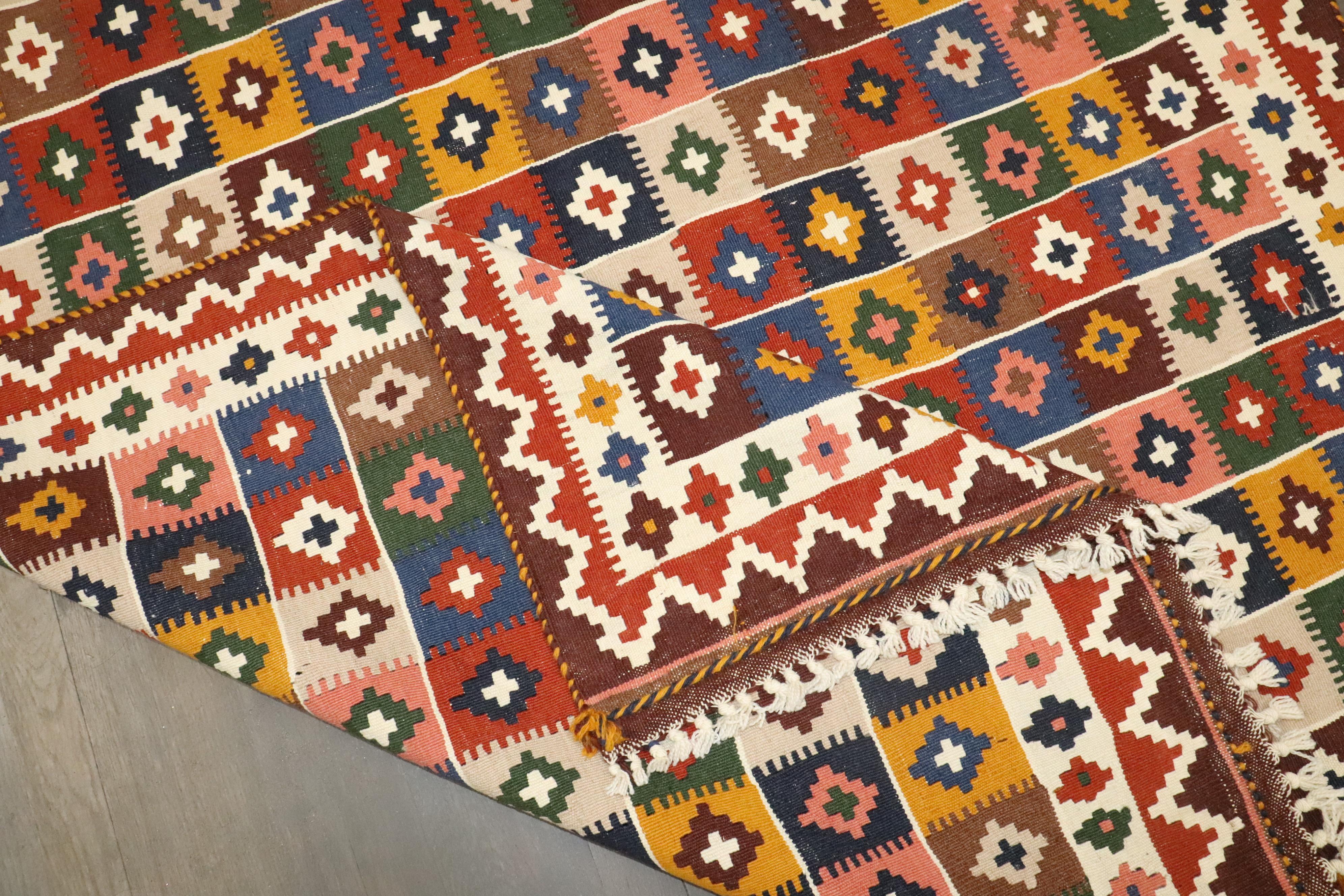 Wool Zabihi Collection Vintage Persian Qaushgai Kilim For Sale