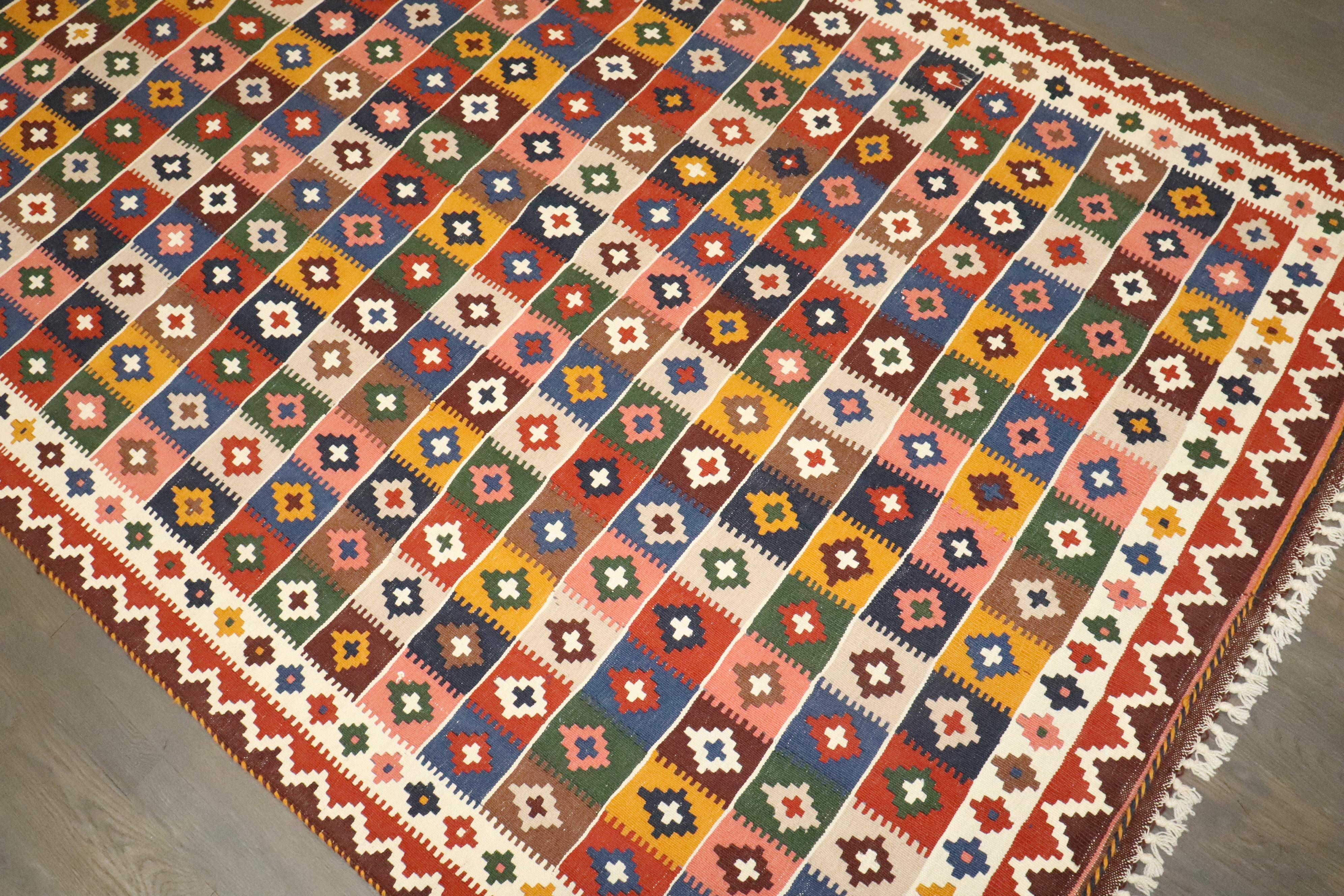 Zabihi Collection Vintage Persian Qaushgai Kilim For Sale 1