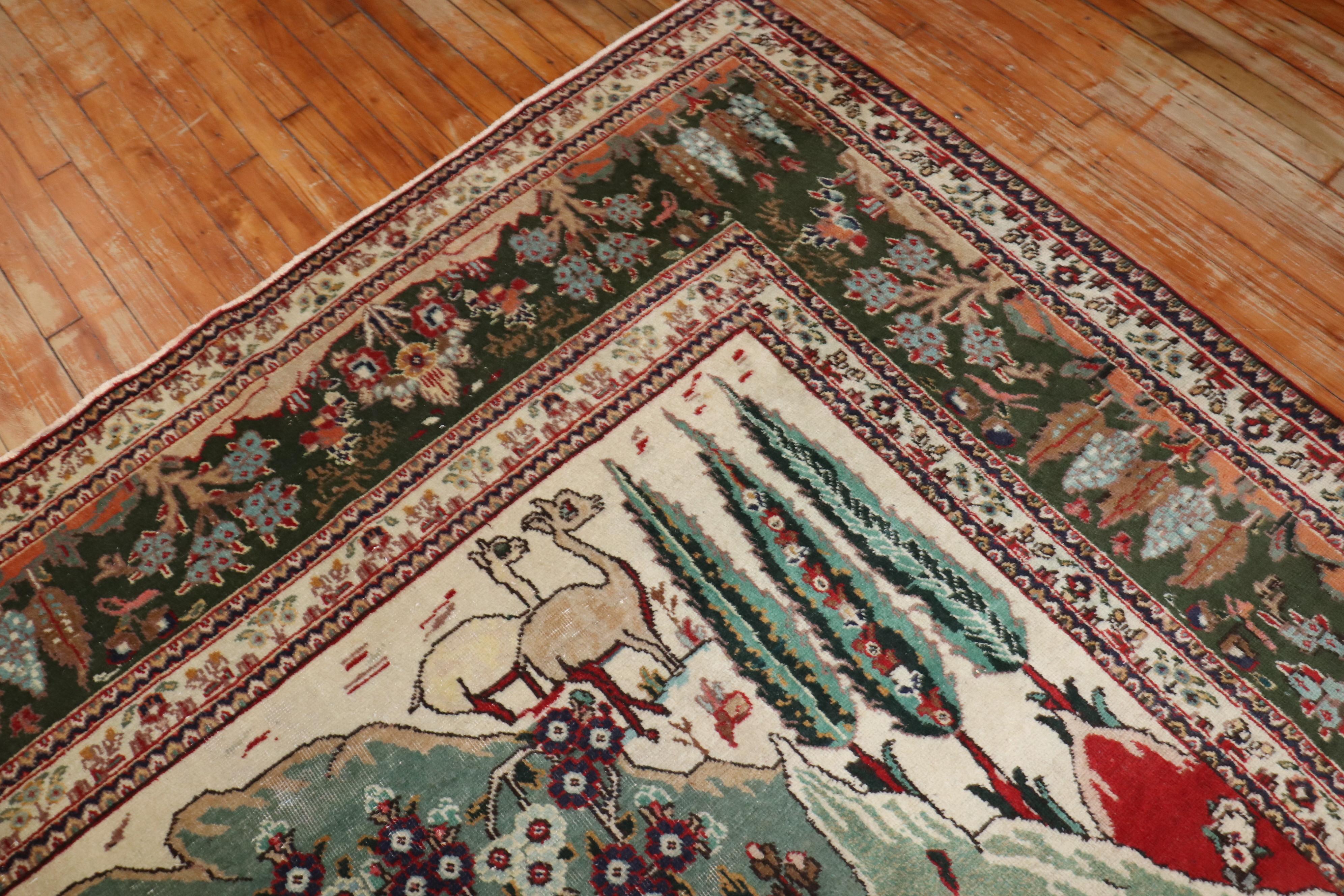 Zabihi Collection Vintage Persian Tabriz Pictorial Scene Carpet For Sale 4