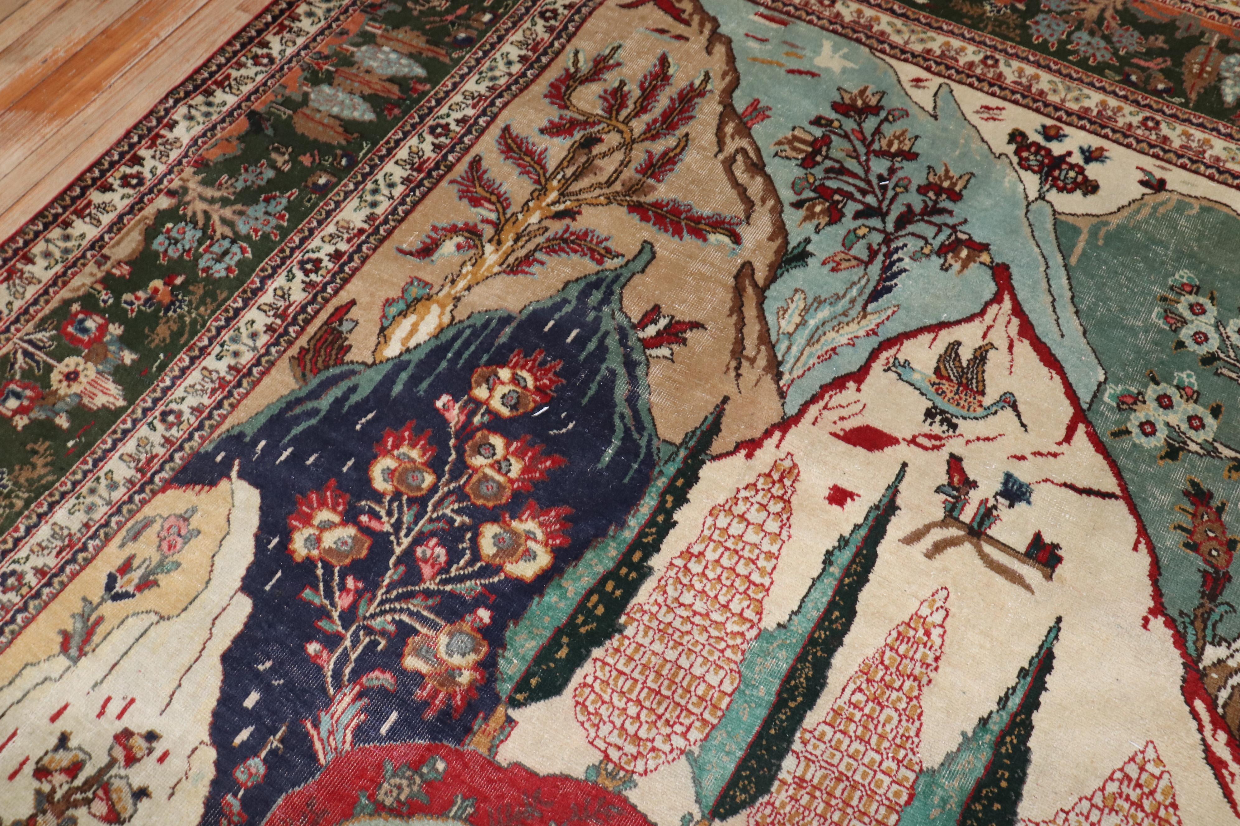 Zabihi Collection Vintage Persian Tabriz Pictorial Scene Carpet For Sale 5
