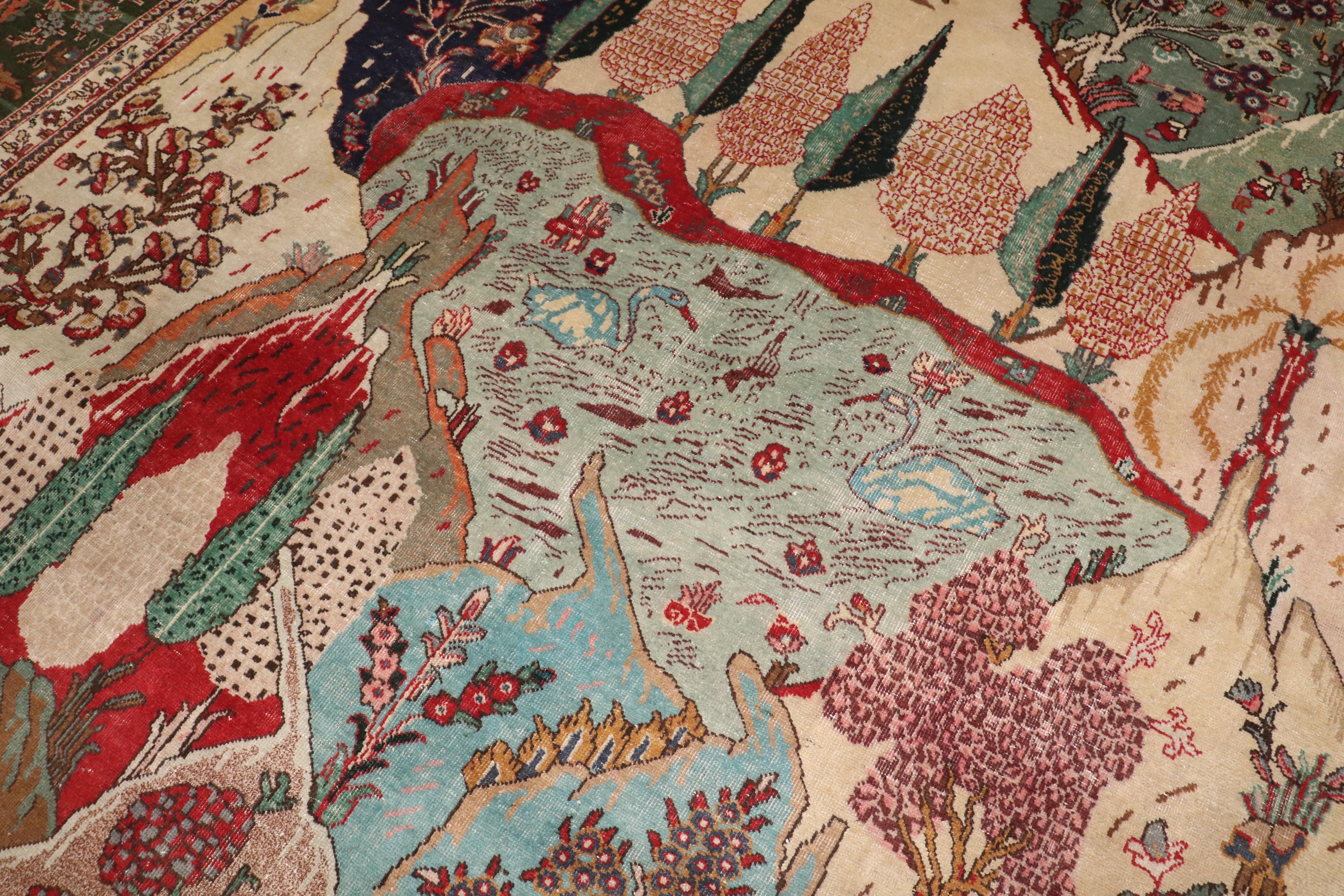 Zabihi Collection Vintage Persian Tabriz Pictorial Scene Carpet For Sale 6