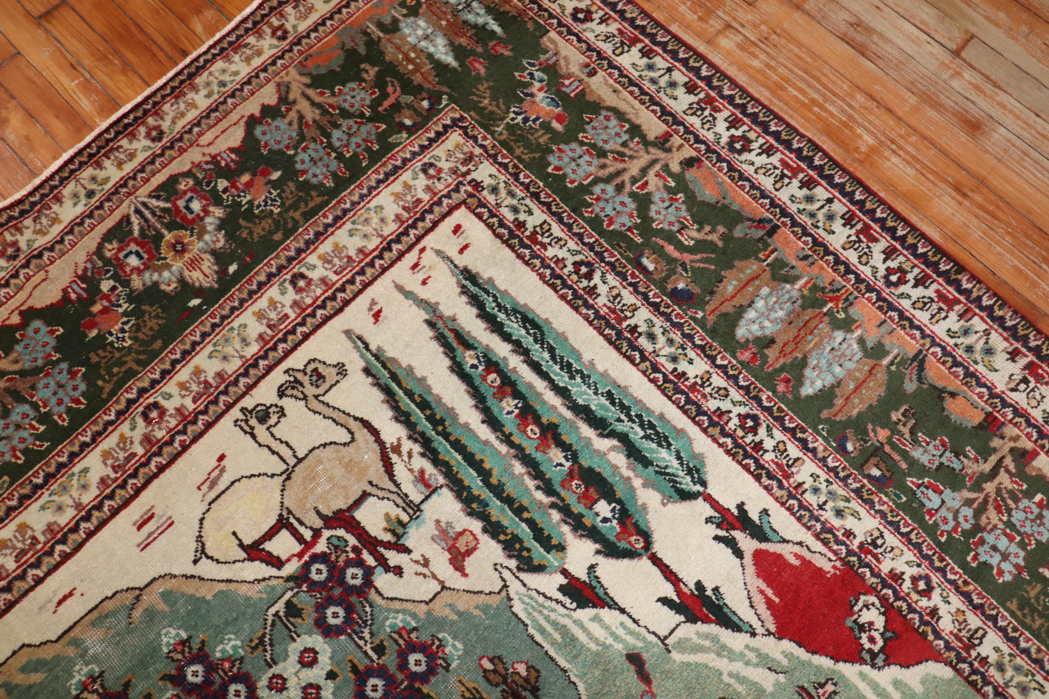 Zabihi Collection Vintage Persian Tabriz Pictorial Scene Carpet For Sale 7