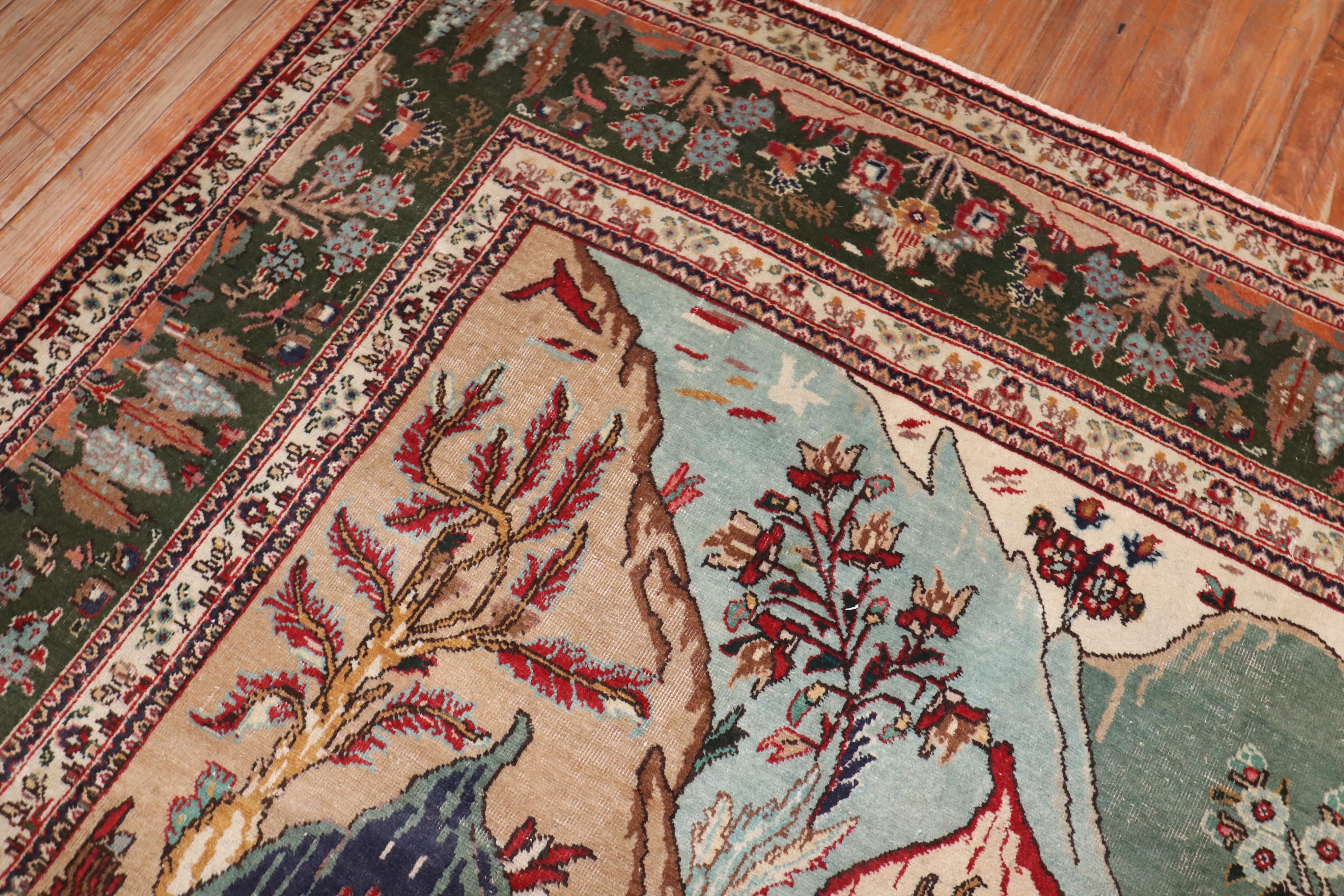 Zabihi Collection Vintage Persian Tabriz Pictorial Scene Carpet For Sale 8