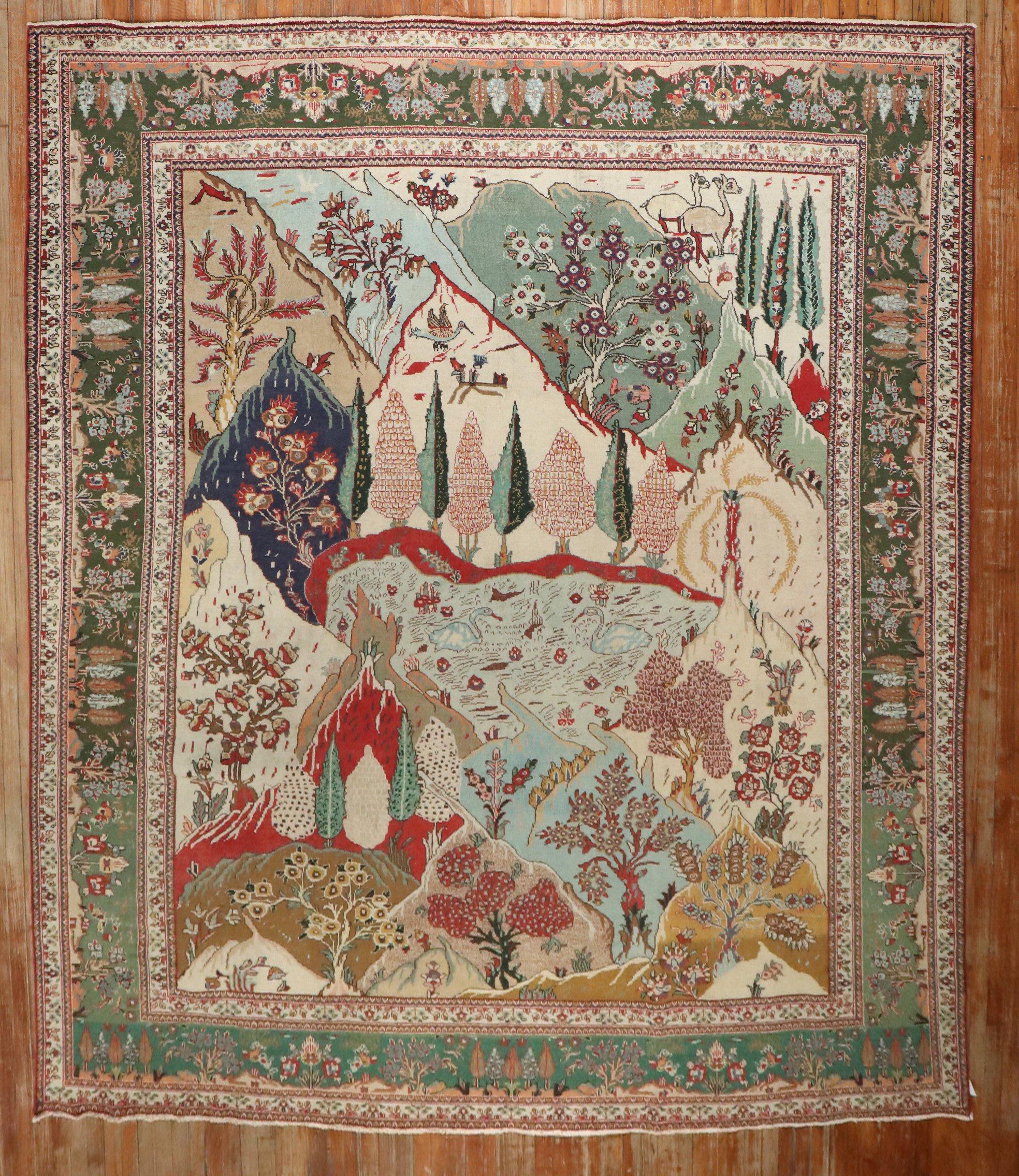 Persischer Täbris-Teppich aus den 1930er Jahren mit malerischem Landschaftsmotiv

Teppich nein.	j3838
Größe	10' x 12' 10
