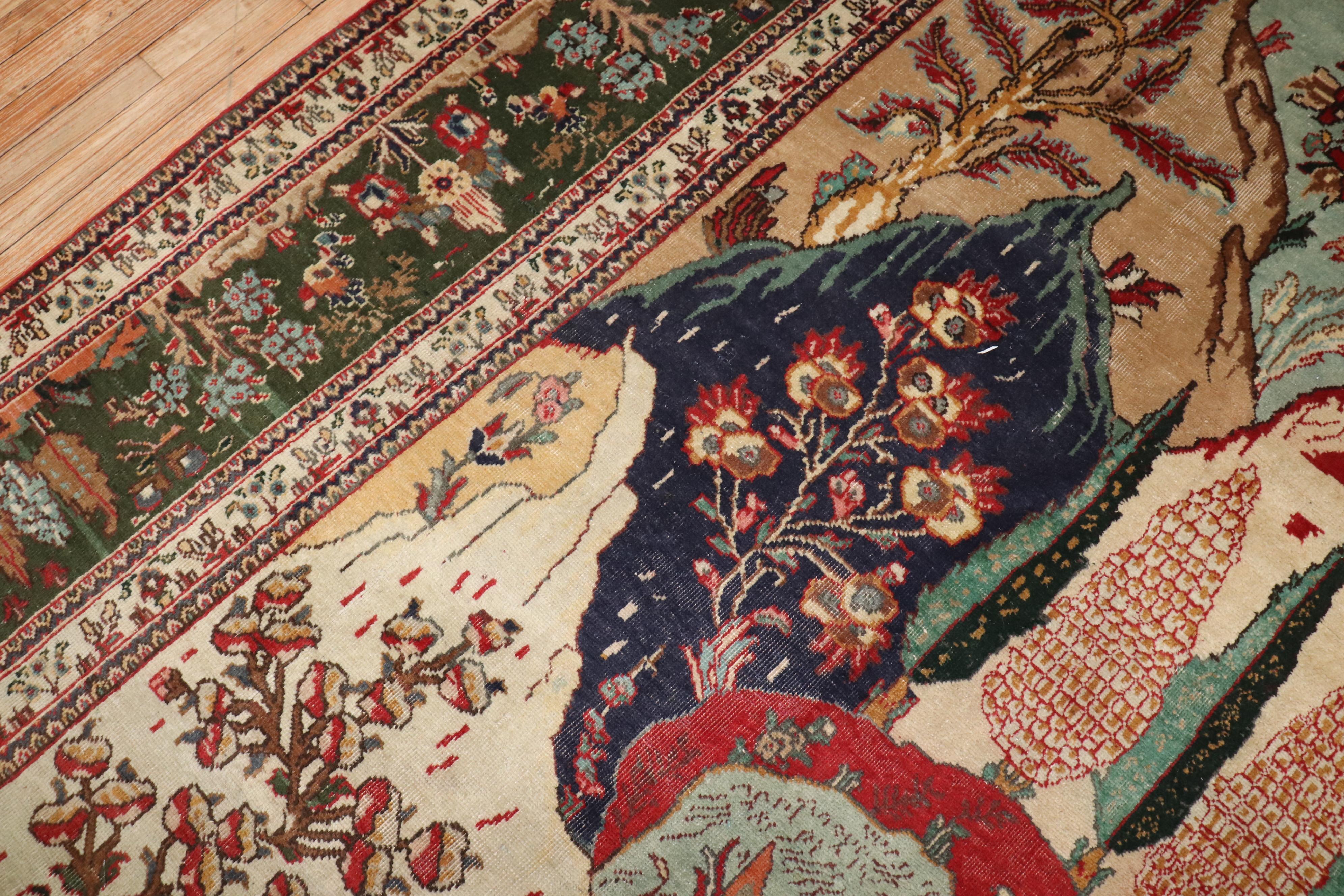 Zabihi Kollektion Vintage Persischer Täbris-Teppich mit malerischer Szene, Vintage (Tabriz) im Angebot
