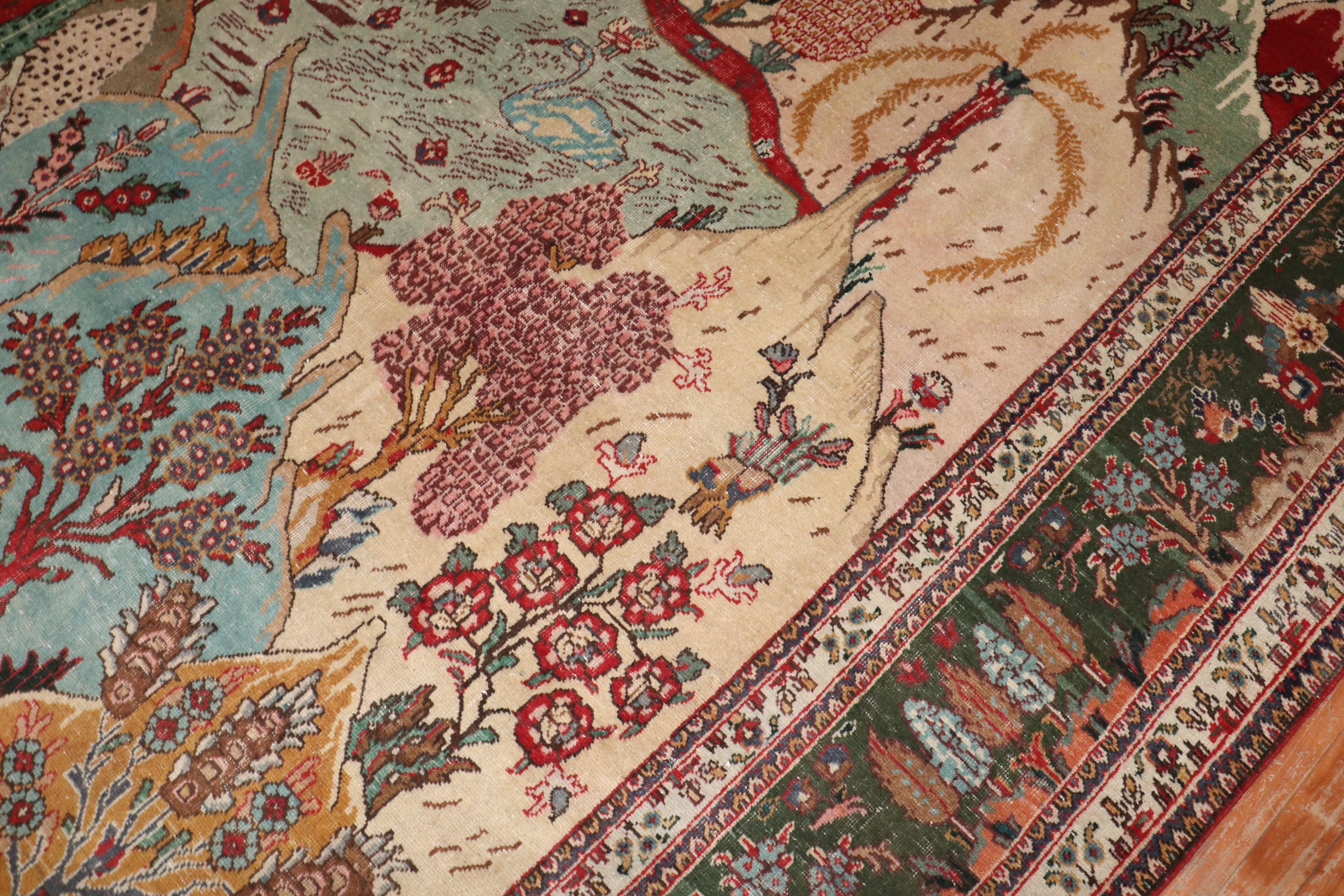 Zabihi Collection Vintage Persian Tabriz Pictorial Scene Carpet In Good Condition For Sale In New York, NY