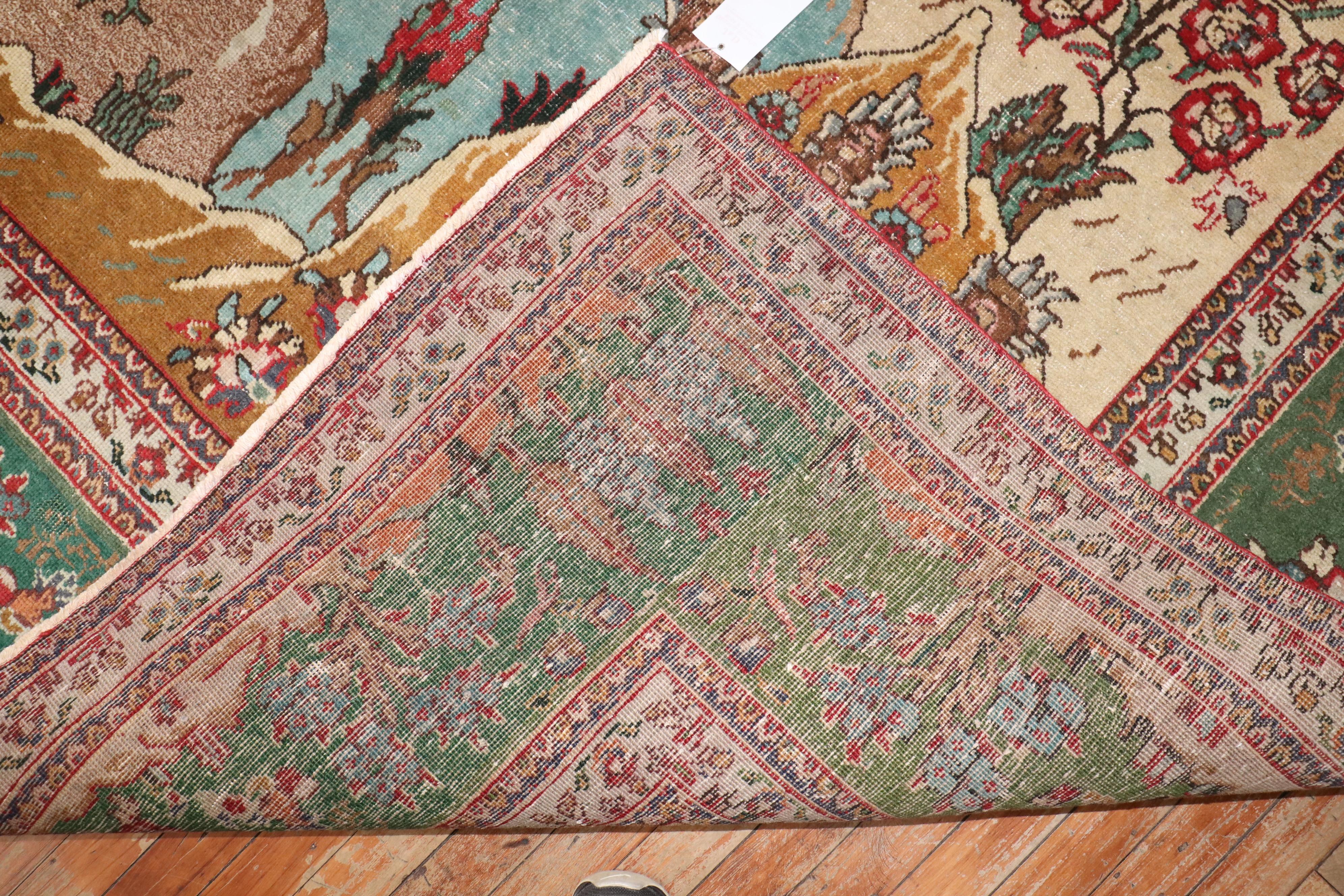 Zabihi Kollektion Vintage Persischer Täbris-Teppich mit malerischer Szene, Vintage im Zustand „Gut“ im Angebot in New York, NY