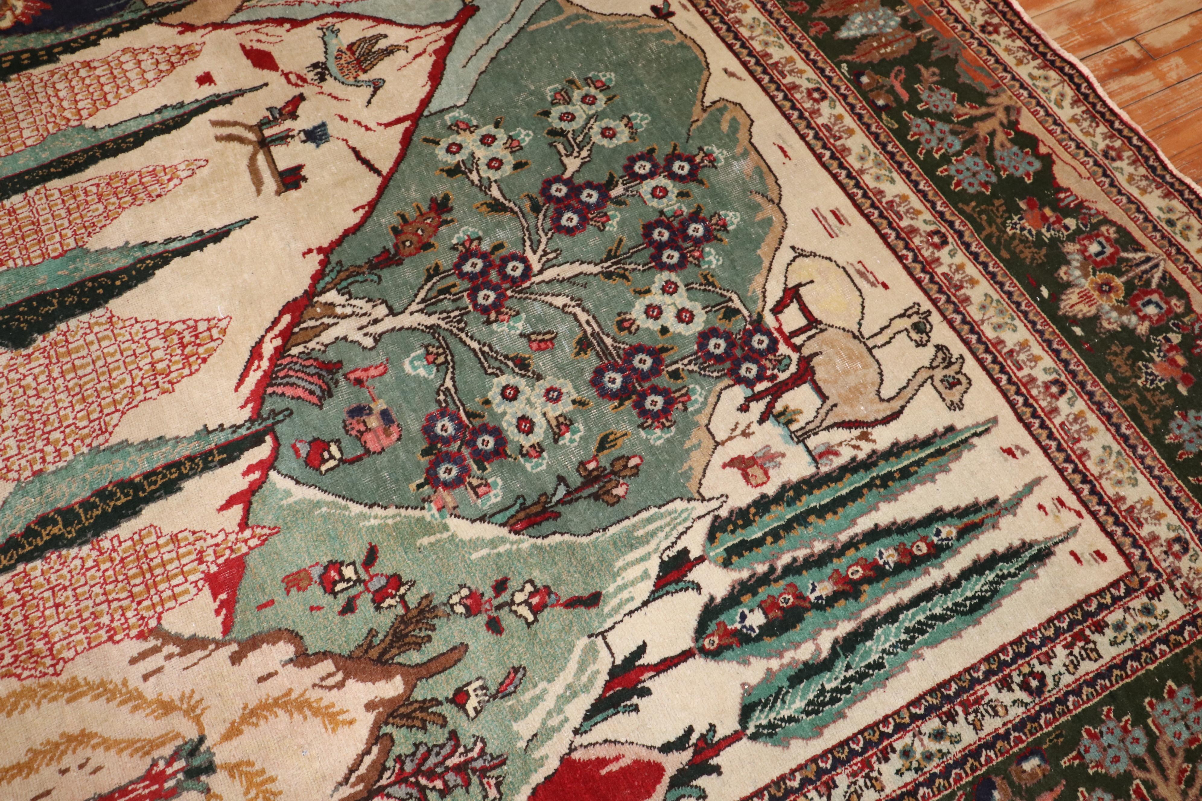 Zabihi Collection Vintage Persian Tabriz Pictorial Scene Carpet For Sale 2