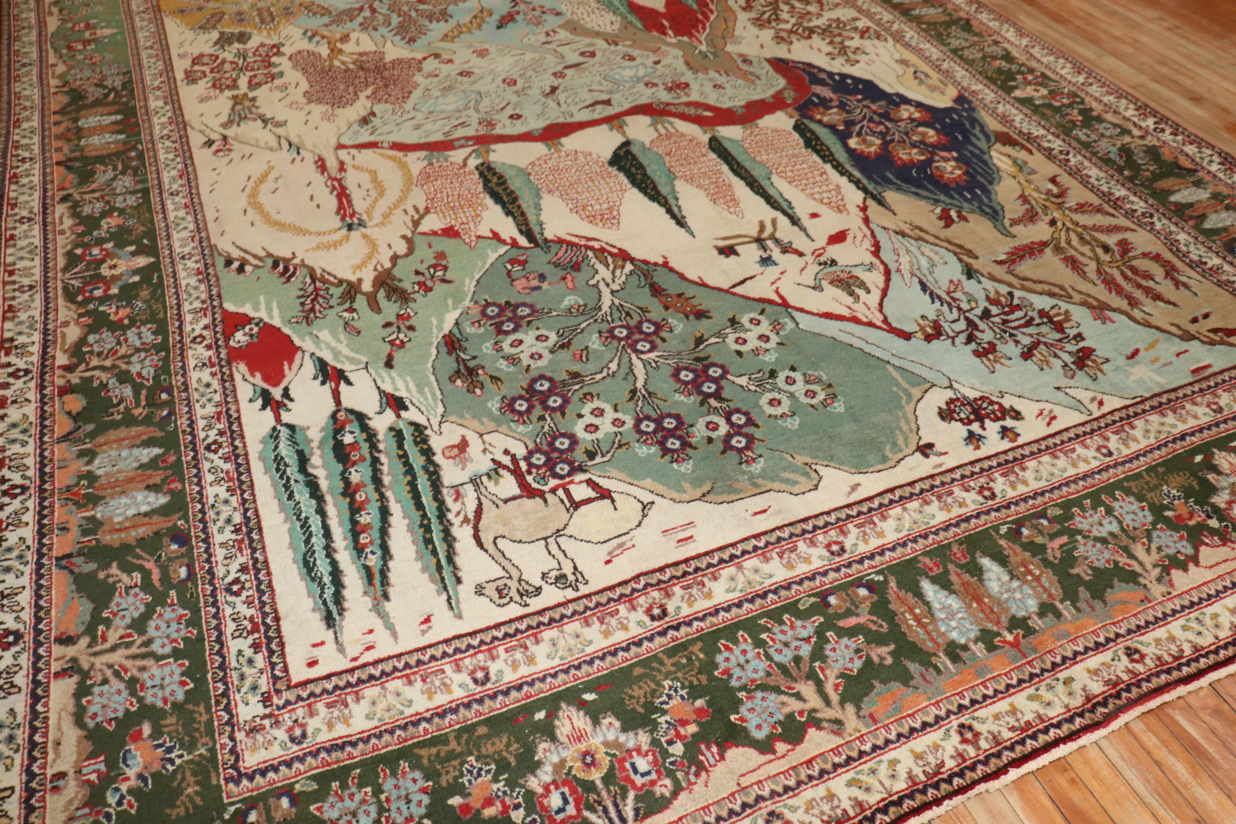 Zabihi Collection Vintage Persian Tabriz Pictorial Scene Carpet For Sale 3