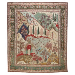Zabihi Kollektion Vintage Persischer Täbris-Teppich mit malerischer Szene, Vintage
