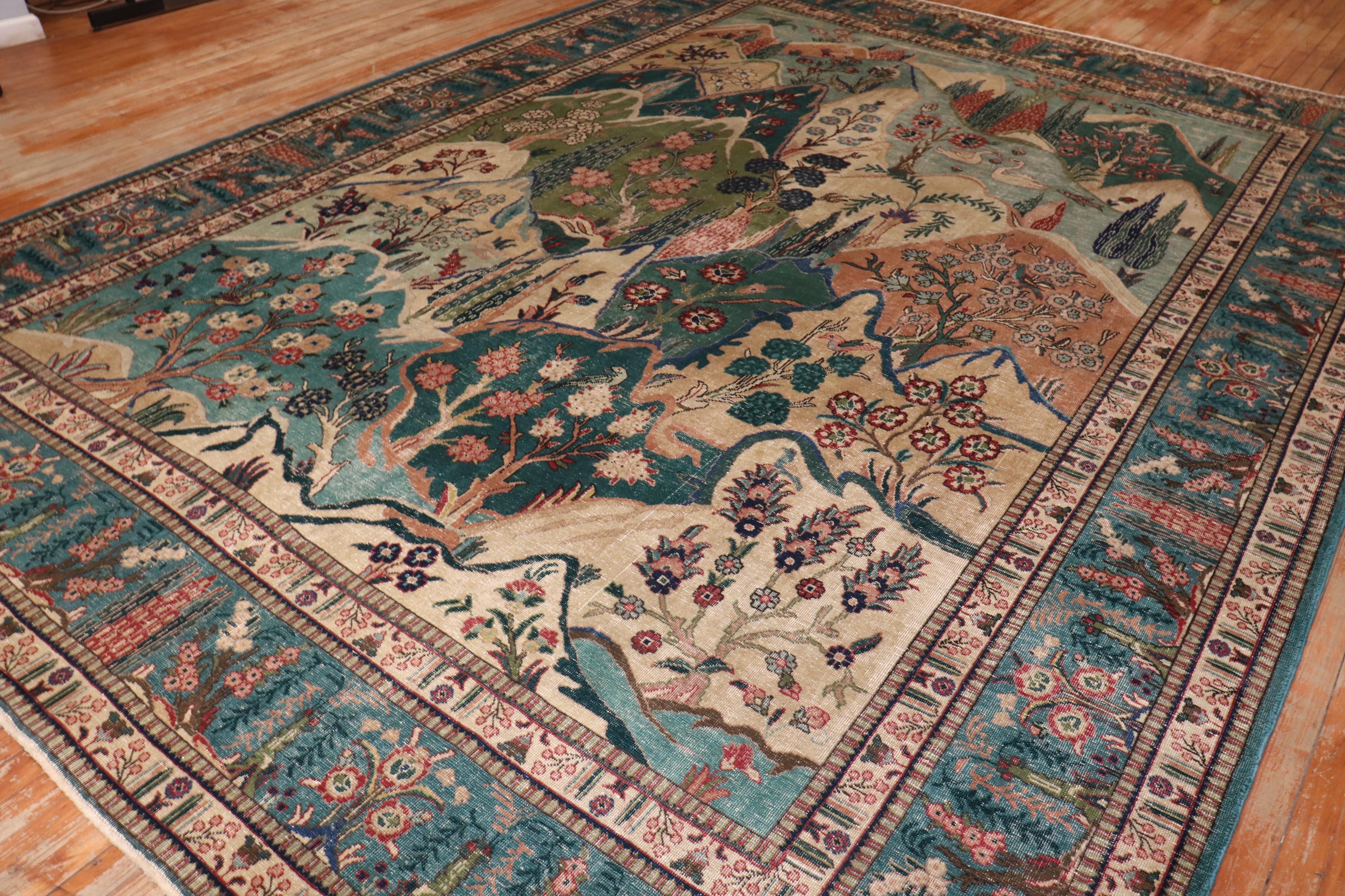 Zabihi Collection Tappeto persiano d'epoca Tabriz pittorico in vendita 5