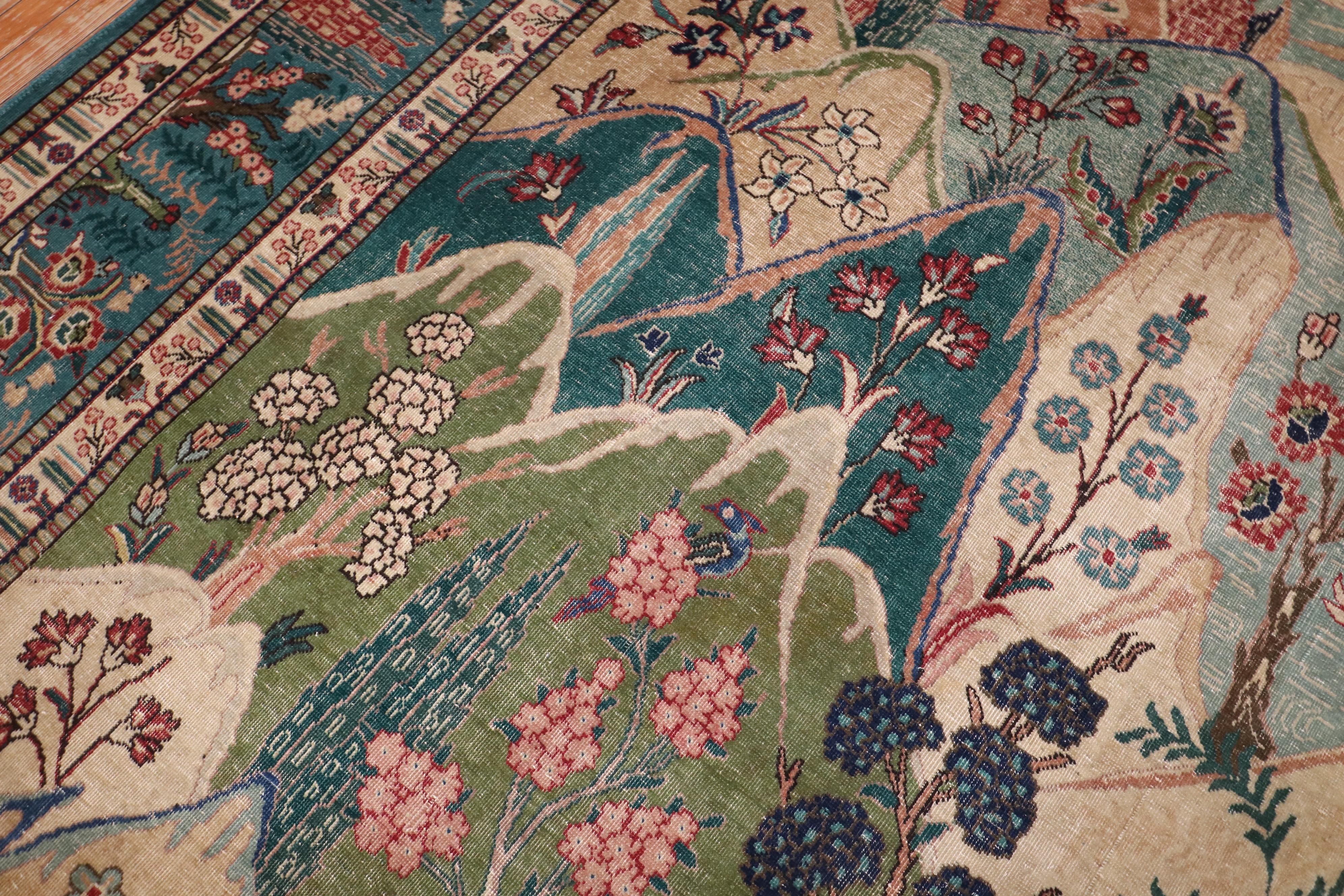 Persiano Zabihi Collection Tappeto persiano d'epoca Tabriz pittorico in vendita