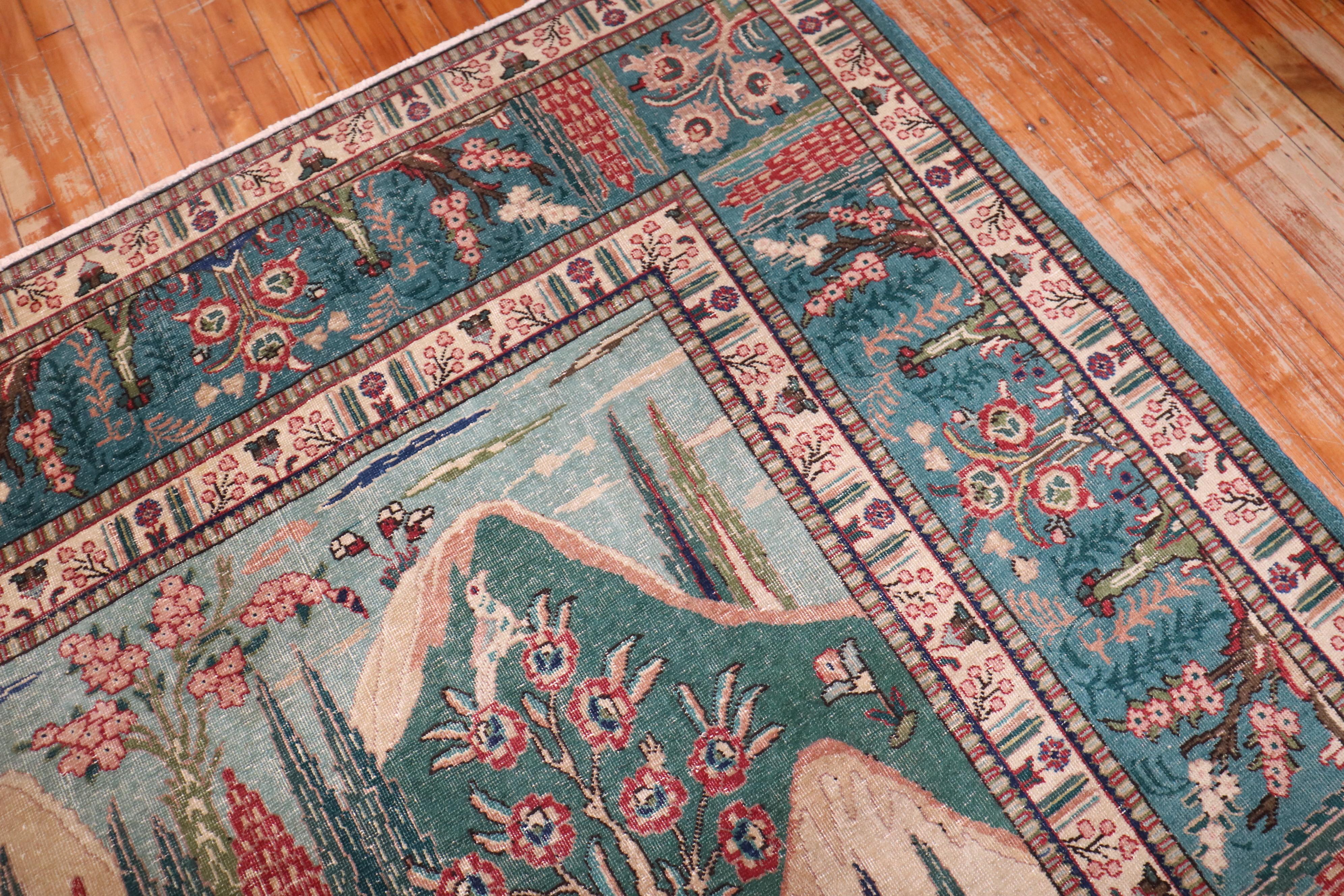 Annodato a mano Zabihi Collection Tappeto persiano d'epoca Tabriz pittorico in vendita
