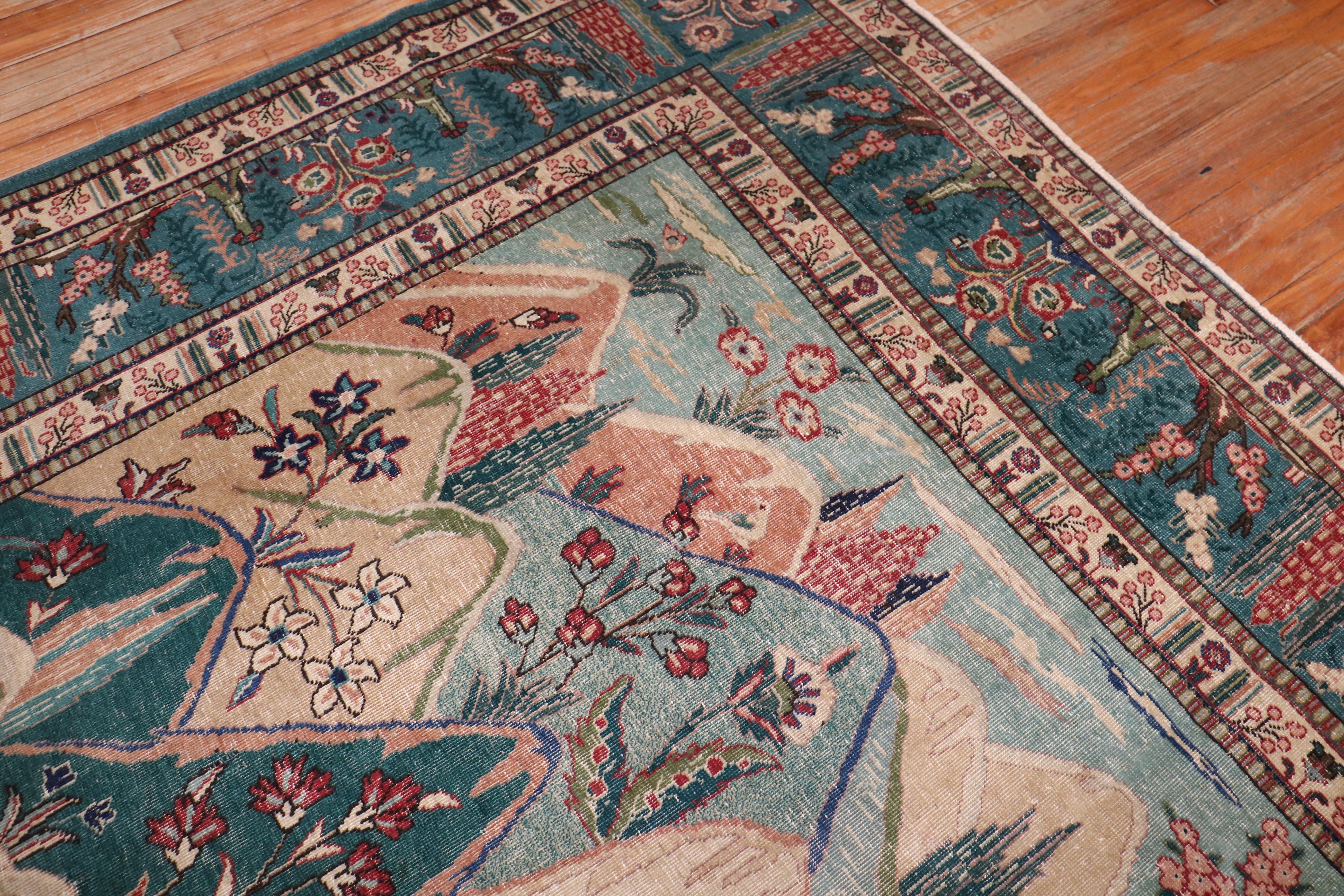 Zabihi Collection Tappeto persiano d'epoca Tabriz pittorico In condizioni buone in vendita a New York, NY