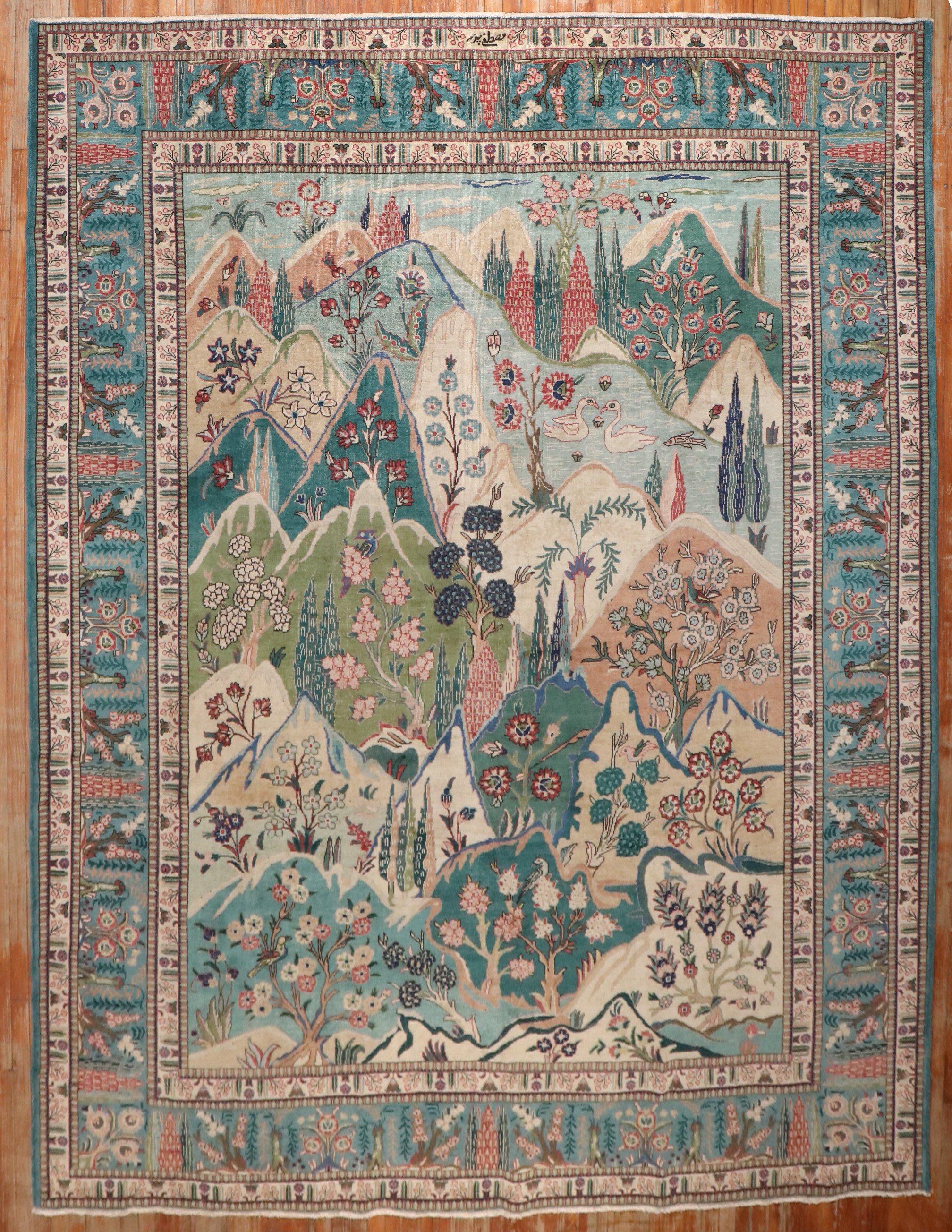 Lana Zabihi Collection Tappeto persiano d'epoca Tabriz pittorico in vendita