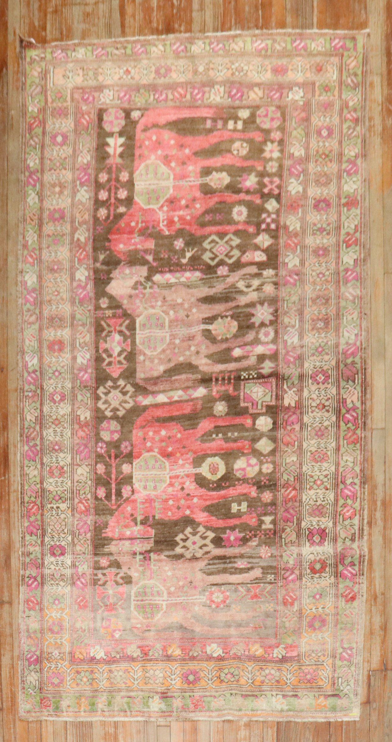 Persian Zabihi Collection Vintage Pictorial Horse Karabagh Rug For Sale