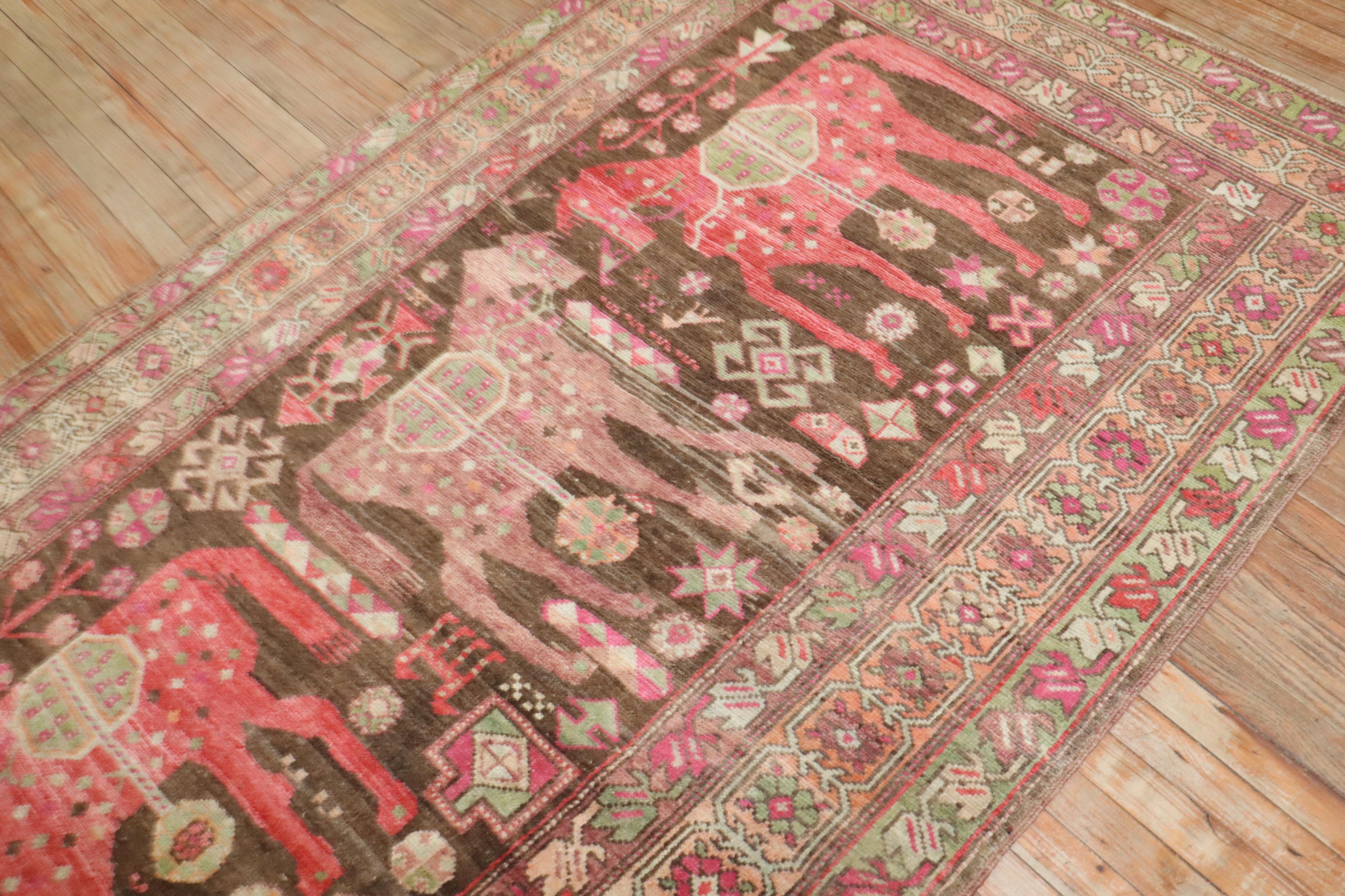 20th Century Zabihi Collection Vintage Pictorial Horse Karabagh Rug For Sale