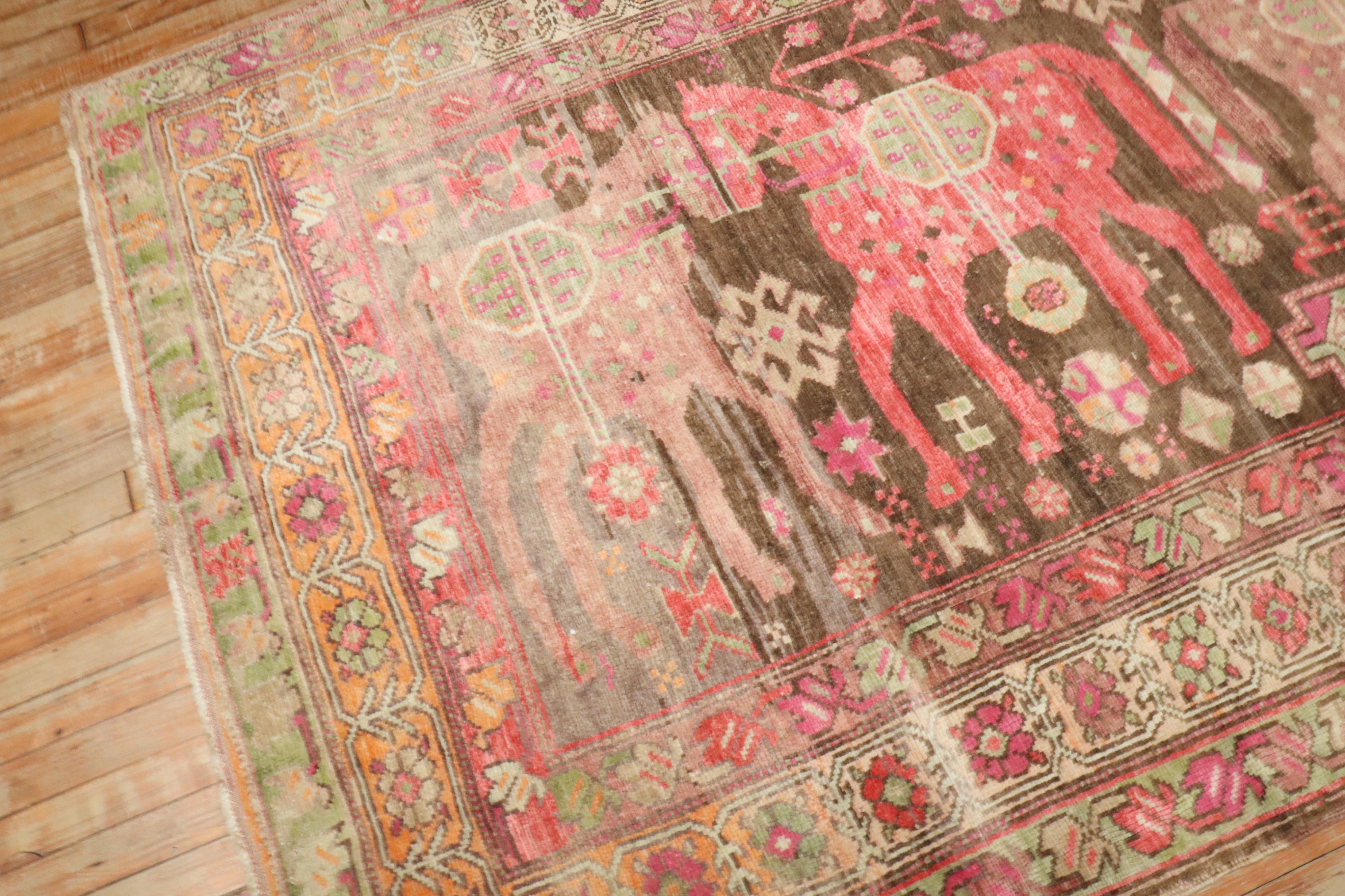 Wool Zabihi Collection Vintage Pictorial Horse Karabagh Rug For Sale