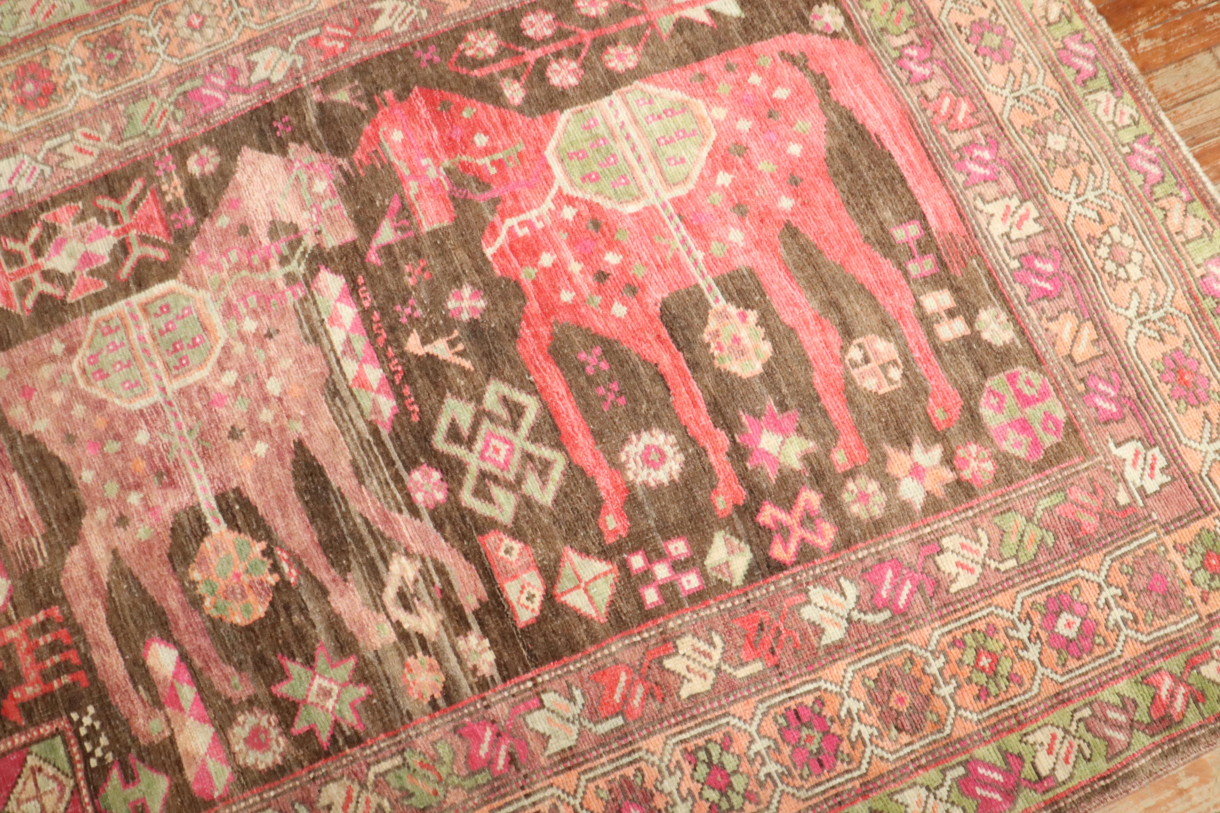 Zabihi Collection Vintage Pictorial Horse Karabagh Rug For Sale 1