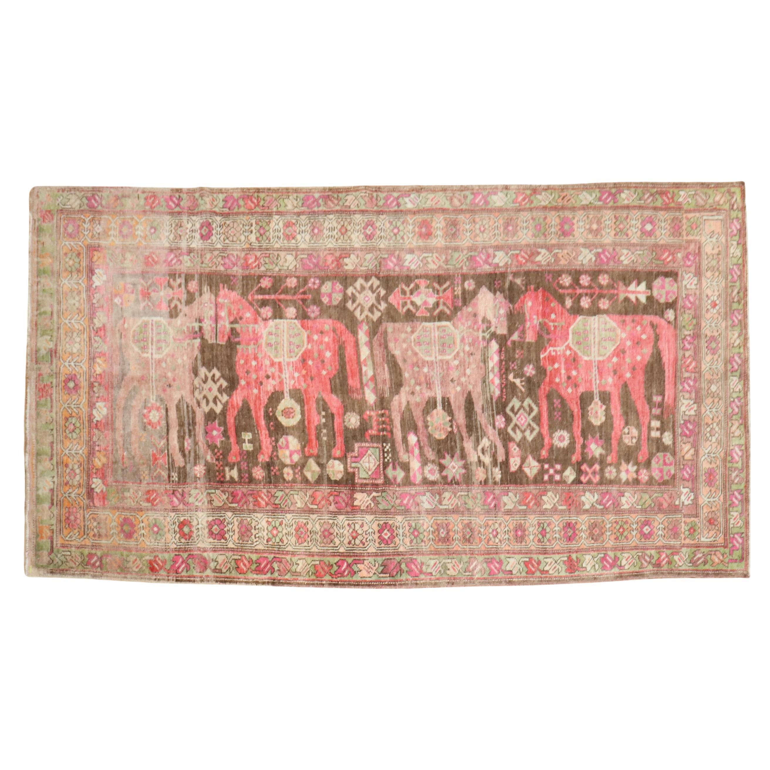 Zabihi Collection Vintage Pictorial Horse Karabagh Rug