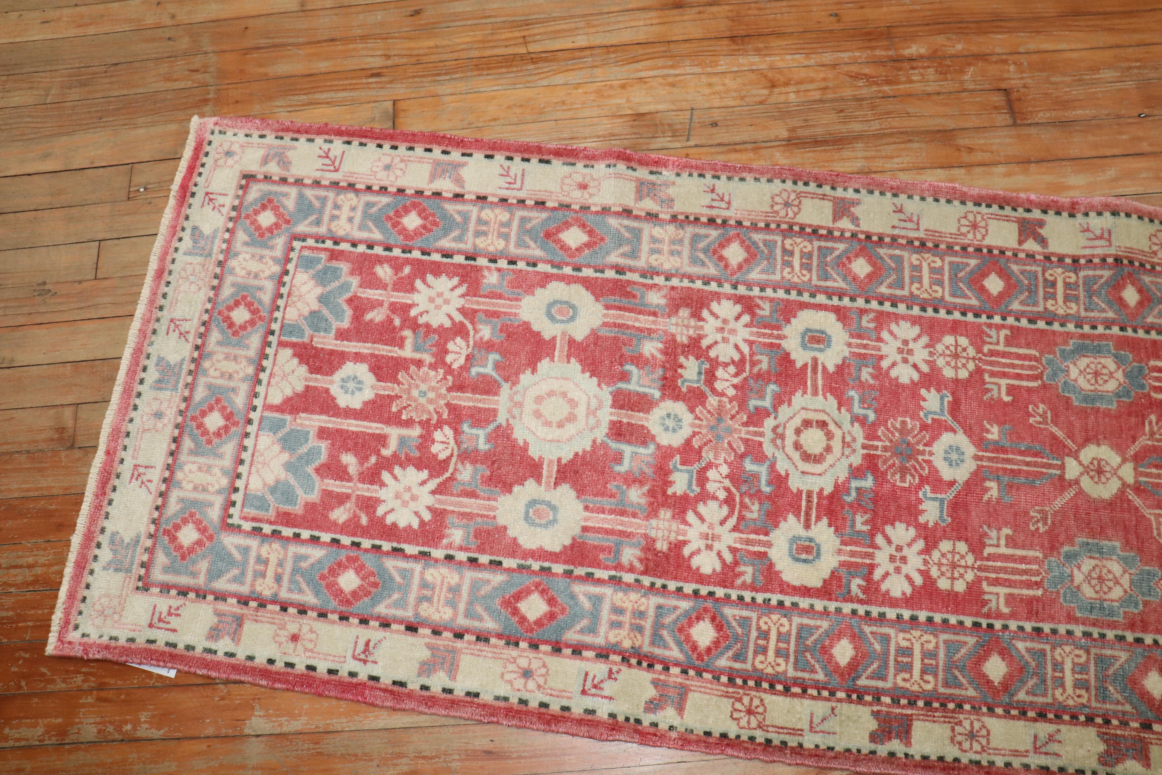 East Turkestani Zabihi Collection Vintage Red Khotan Runner For Sale