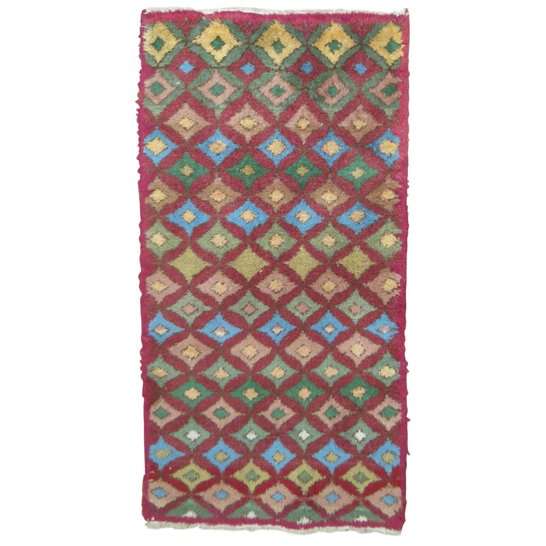 Zabihi Collection Vintage Retro Turkish Deco Rug, 2'1'' x 4'