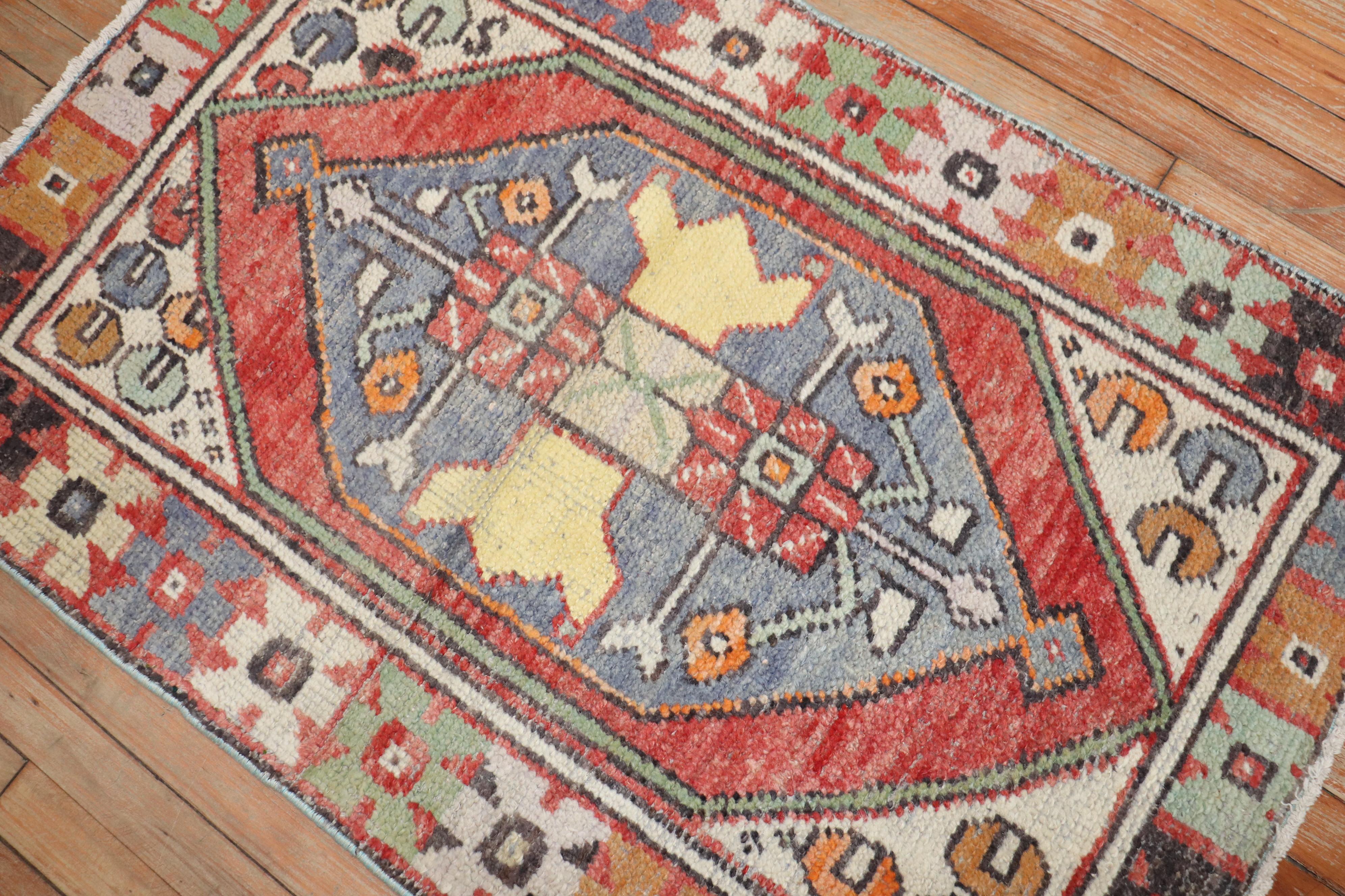Hand-Knotted Zabihi Collection Vintage Small Turkish Anatolian Rug For Sale