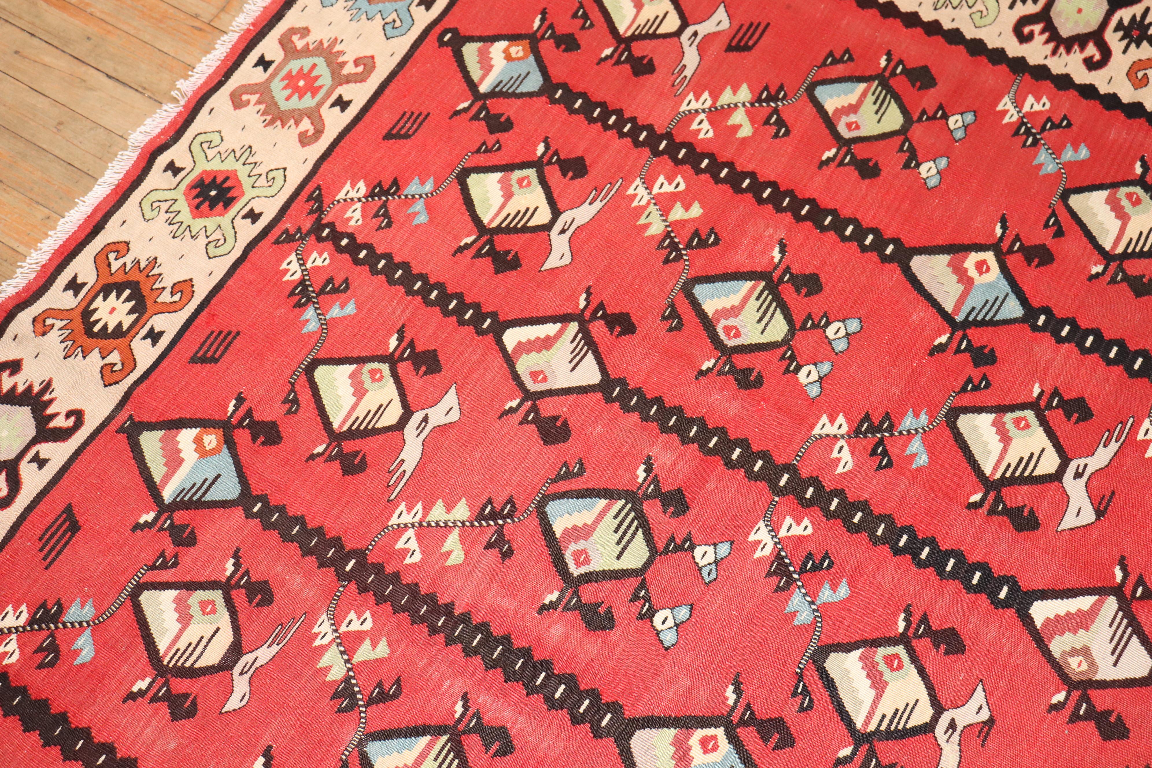 Bessarabian Zabihi Collection Vintage Square Turkish Kilim For Sale