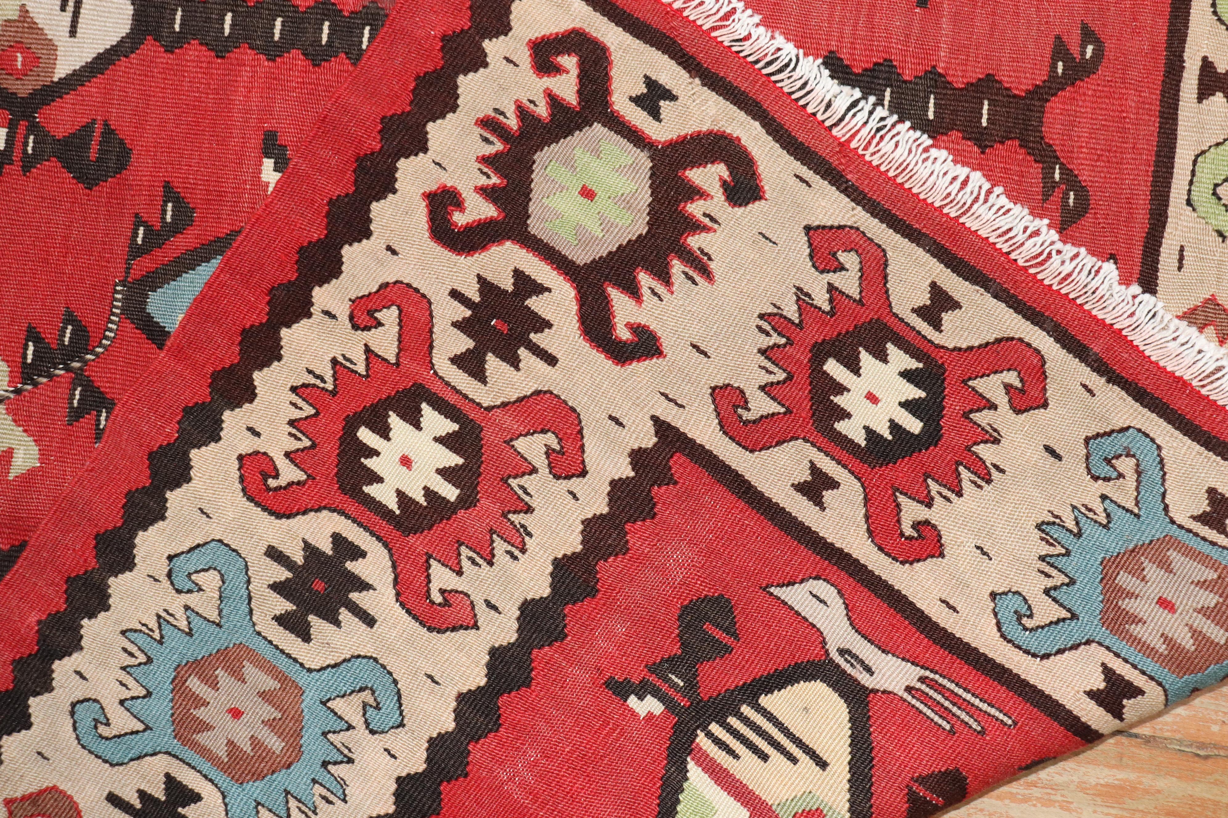 Russian Zabihi Collection Vintage Square Turkish Kilim For Sale