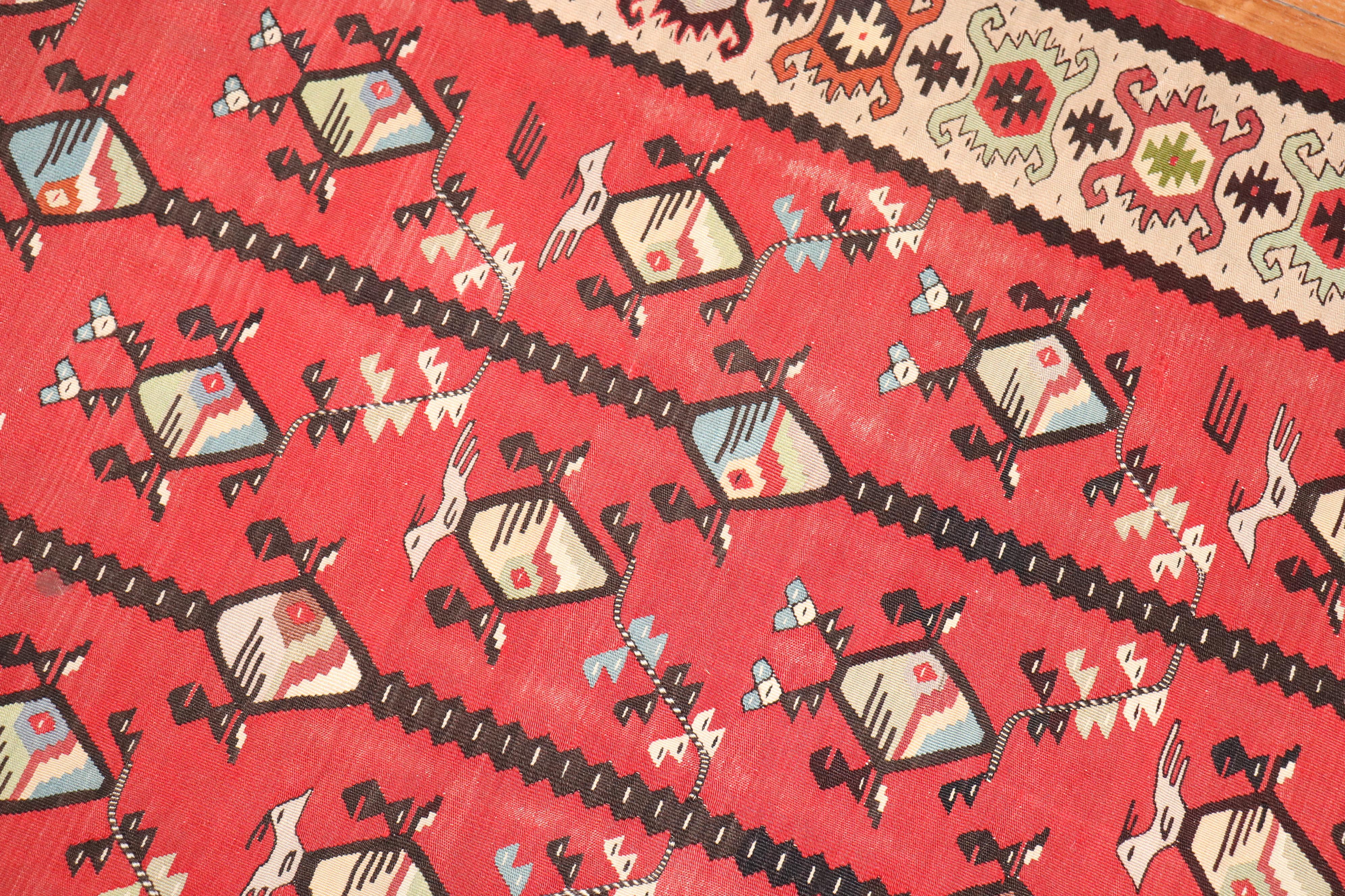 Zabihi Collection Vintage Square Turkish Kilim In Good Condition For Sale In New York, NY