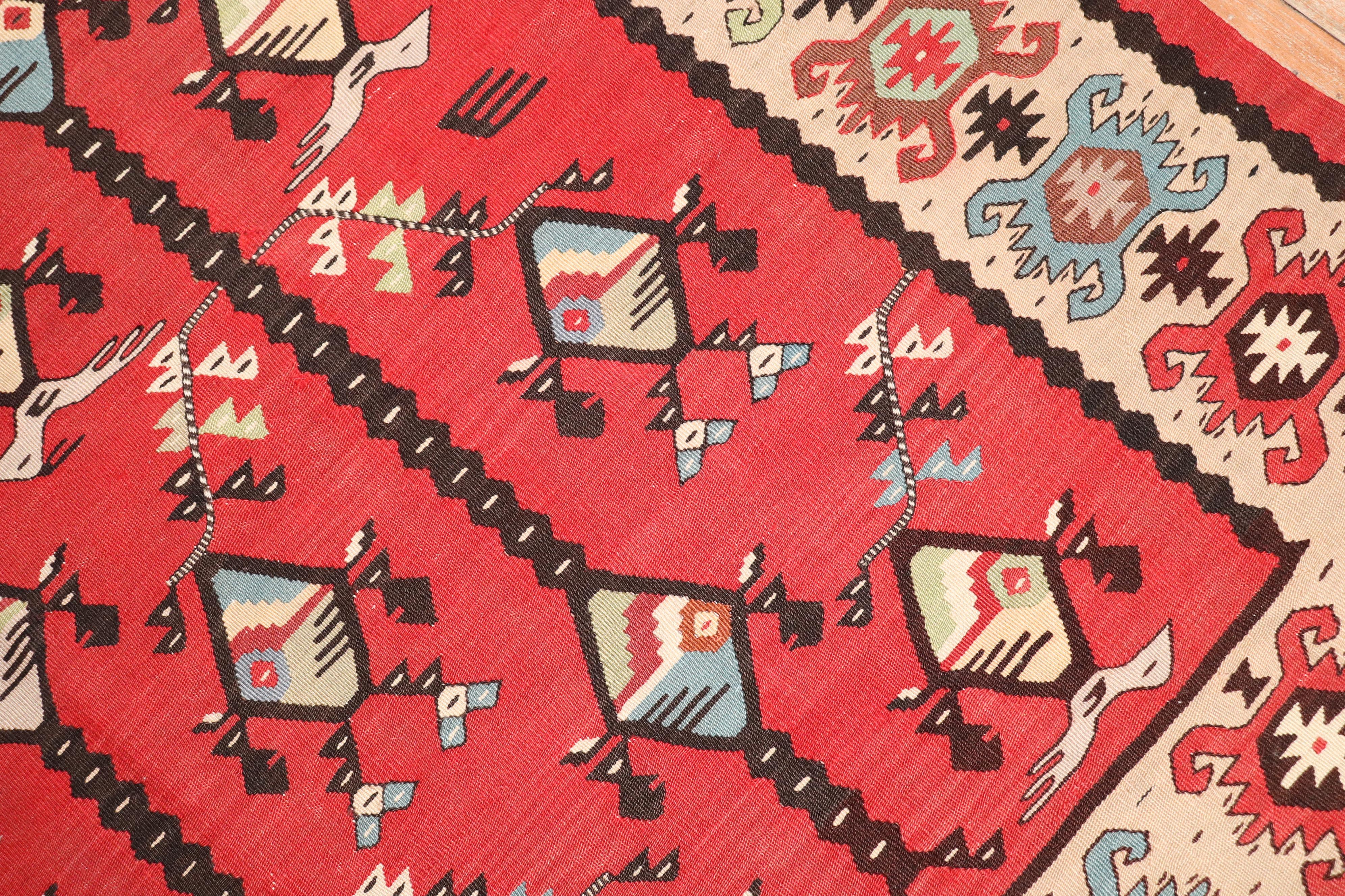20th Century Zabihi Collection Vintage Square Turkish Kilim For Sale