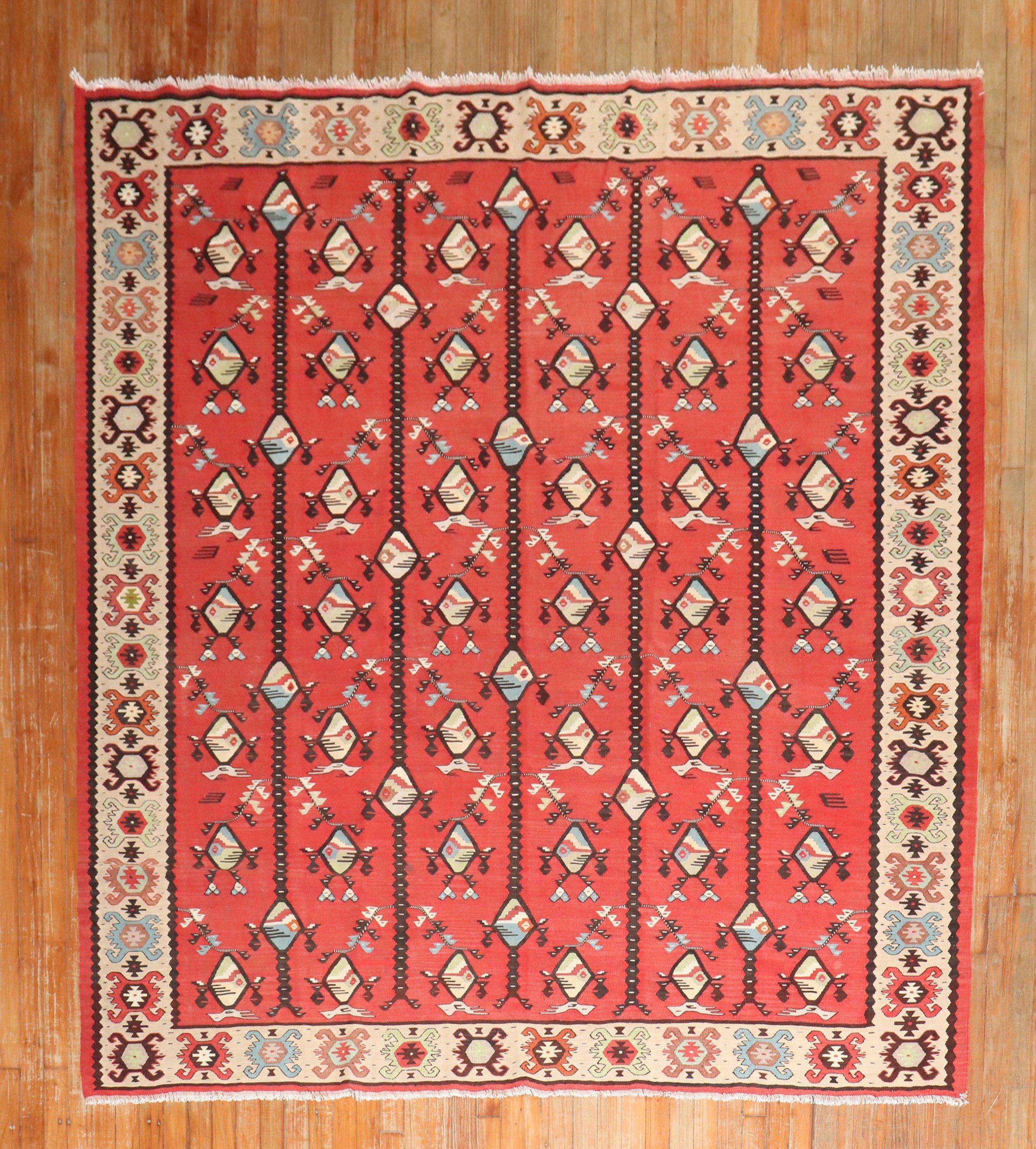 Wool Zabihi Collection Vintage Square Turkish Kilim For Sale