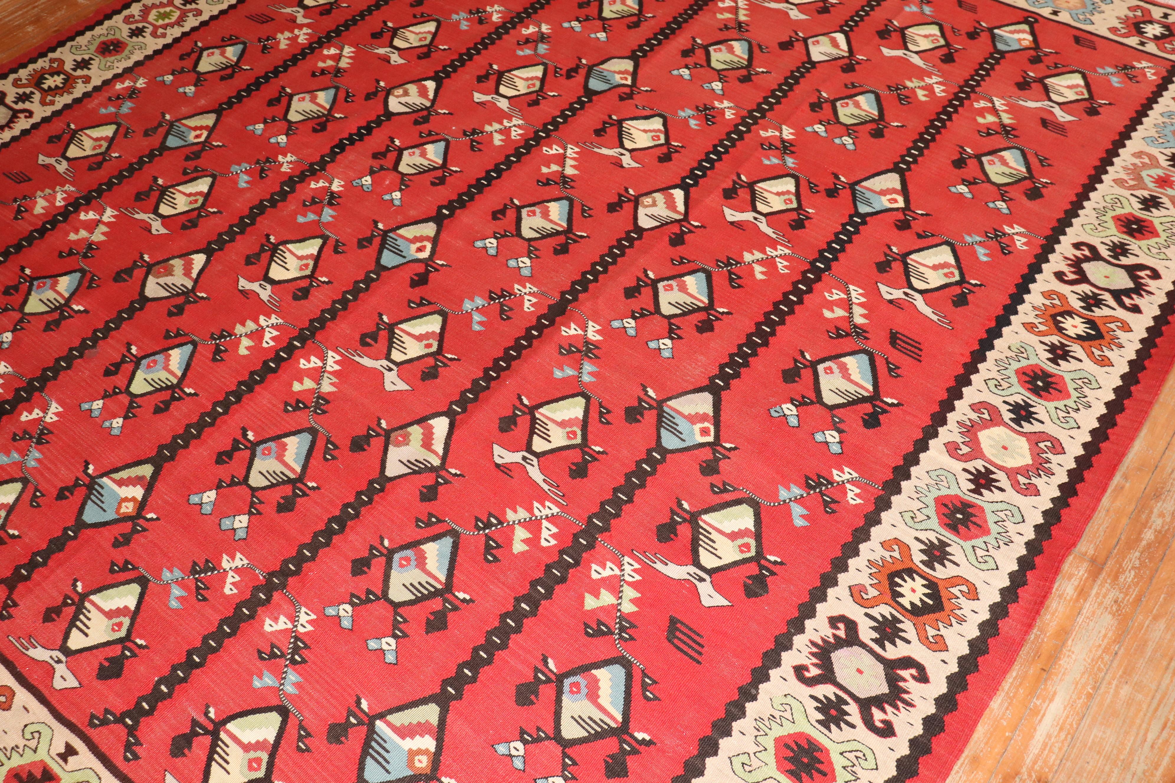 Zabihi Collection Vintage Square Turkish Kilim For Sale 1