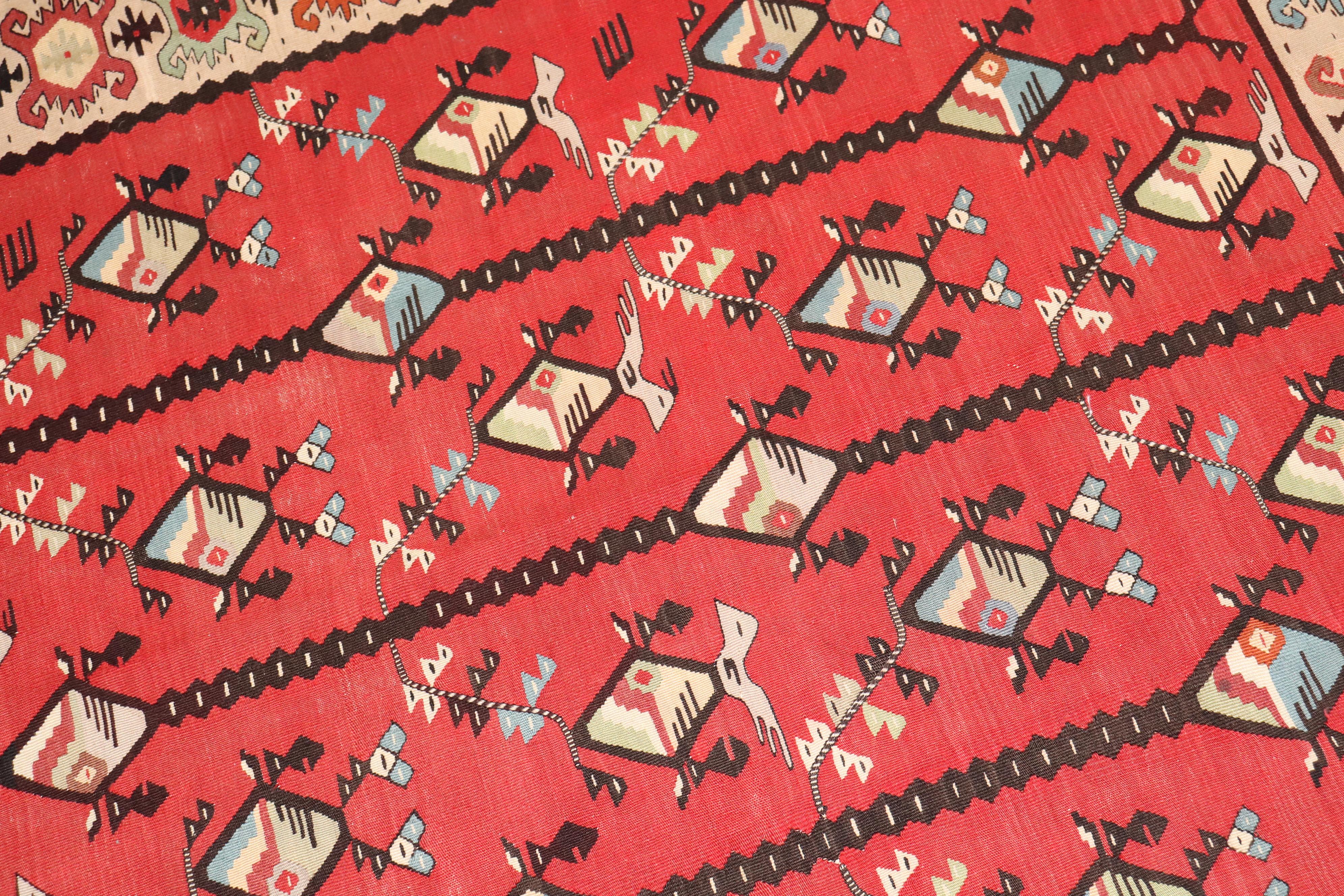 Zabihi Collection Vintage Square Turkish Kilim For Sale 2