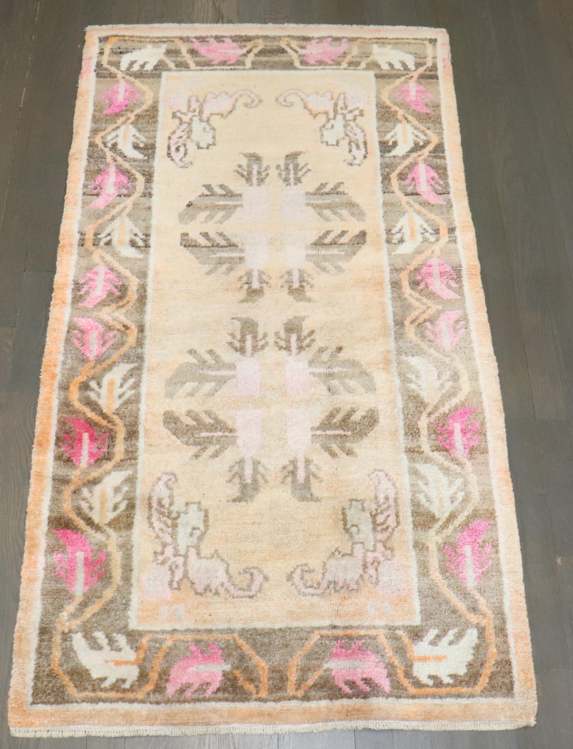 Hand-Woven Zabihi Collection Vintage Tibetan Rug For Sale
