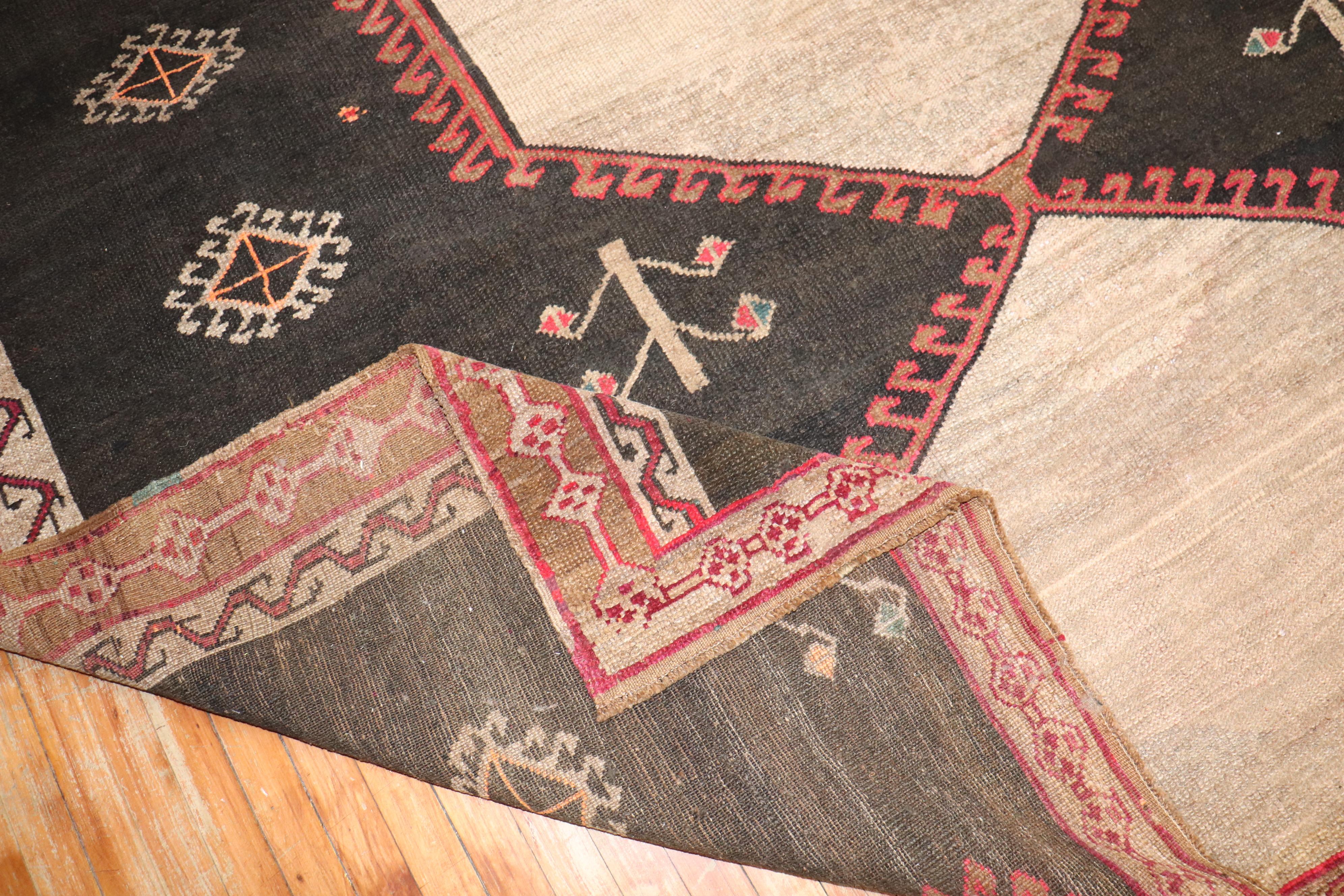 Turkish Zabihi Collection Vintage Tribal Room Size Rug For Sale