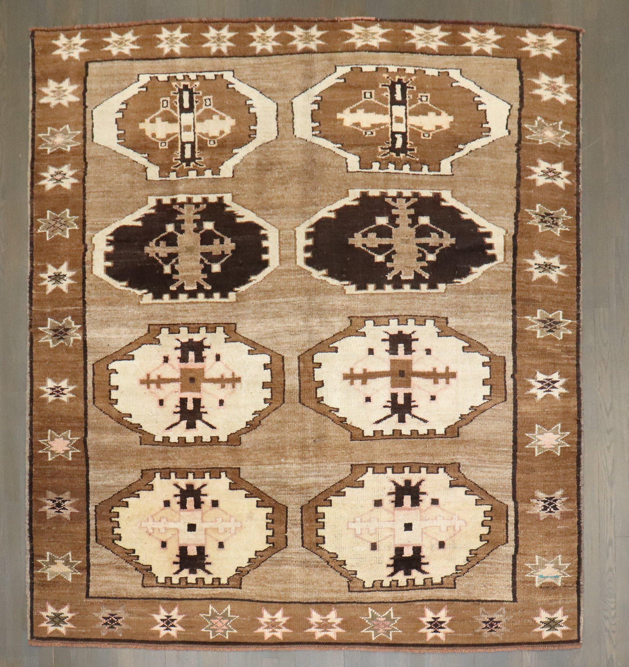a mid-20th-century Turkish Kars Square Rug

Details
rug no.	j4332
size	6' 7