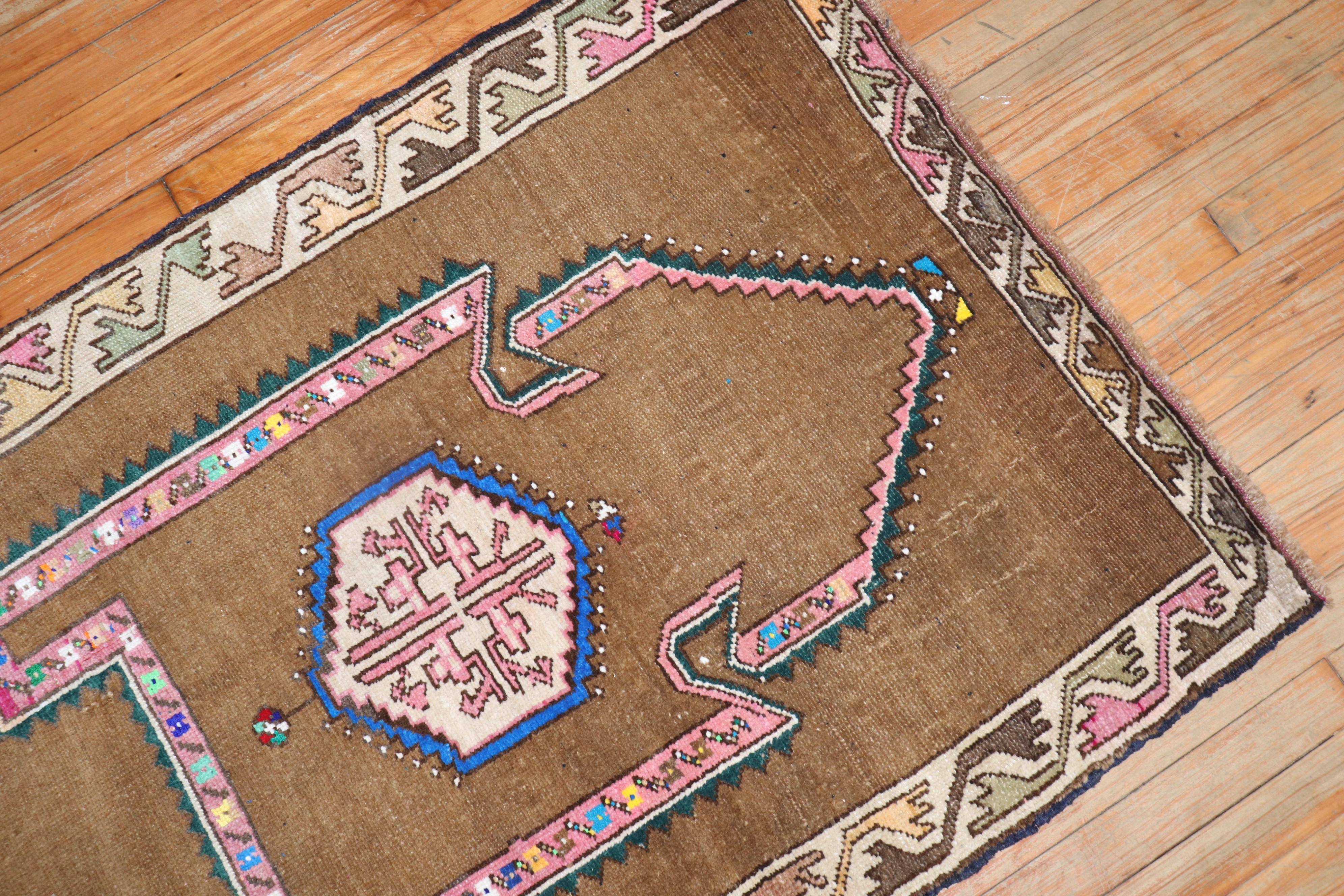 Hand-Knotted Zabihi Collection Vintage Tribal Turkish Prayer Small SquareRug For Sale