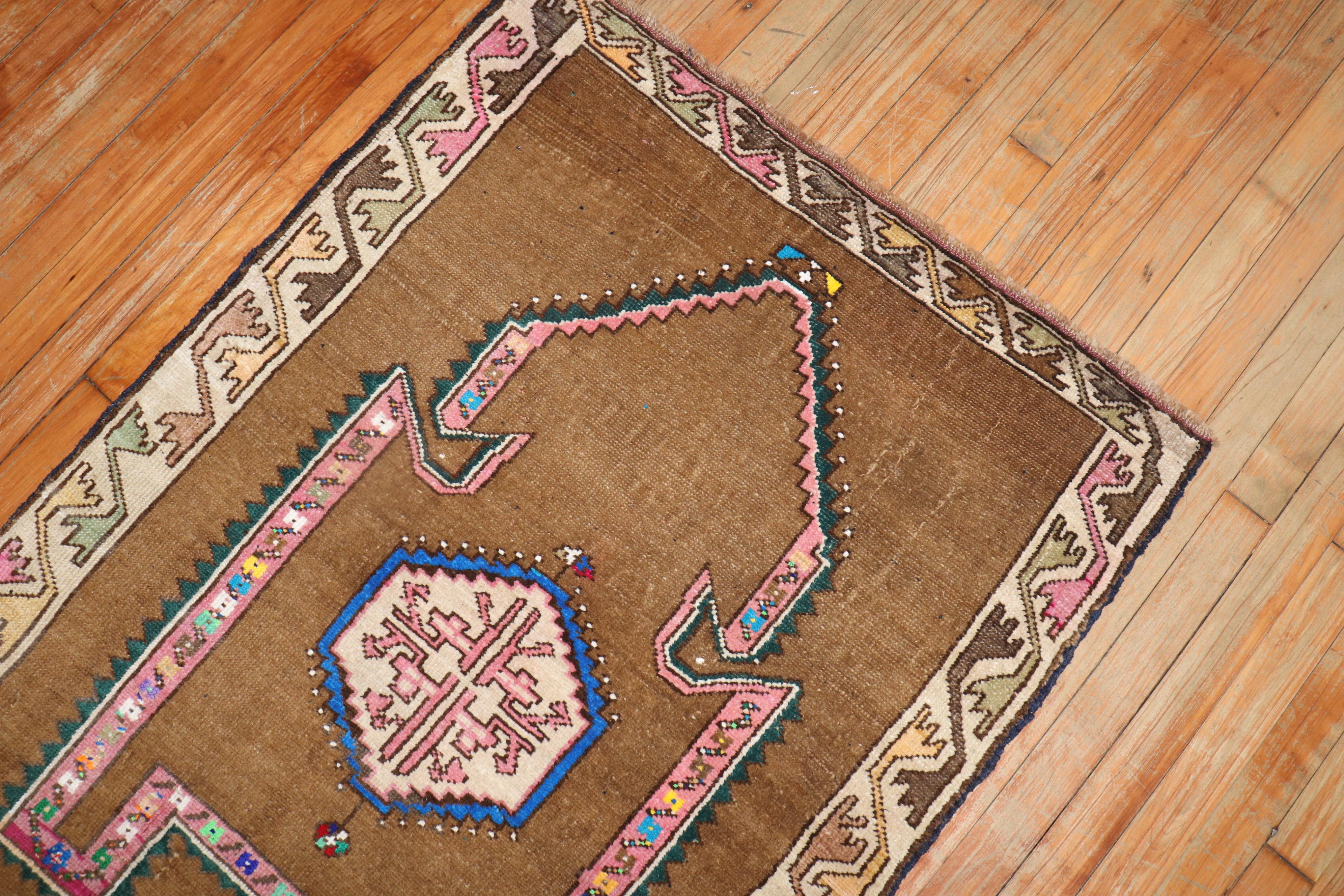 Zabihi Collection Vintage Tribal Turkish Prayer Small SquareRug In Good Condition For Sale In New York, NY