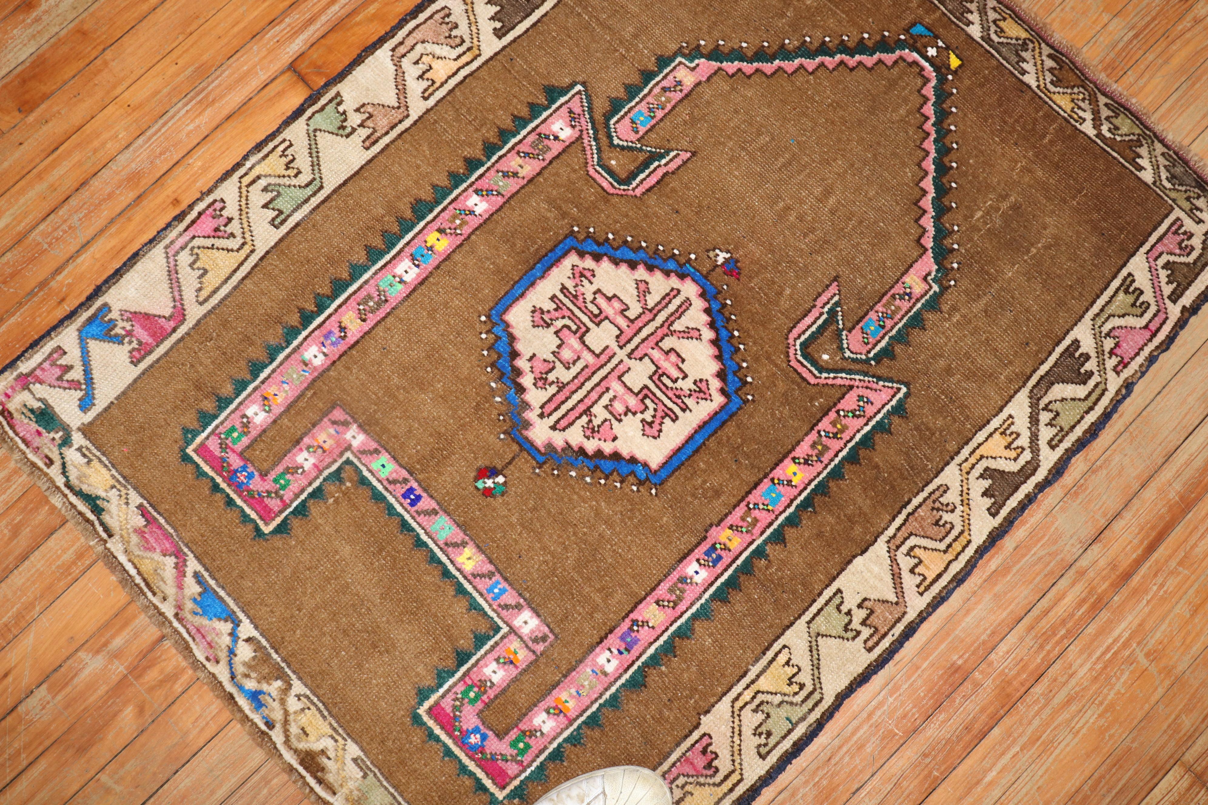 20th Century Zabihi Collection Vintage Tribal Turkish Prayer Small SquareRug For Sale