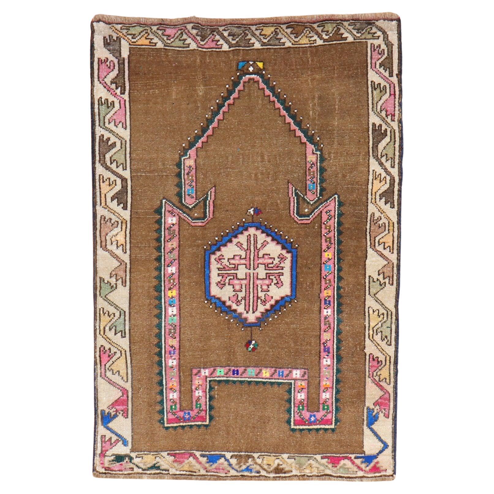 Zabihi Collection Vintage Tribal Turkish Prayer Small SquareRug