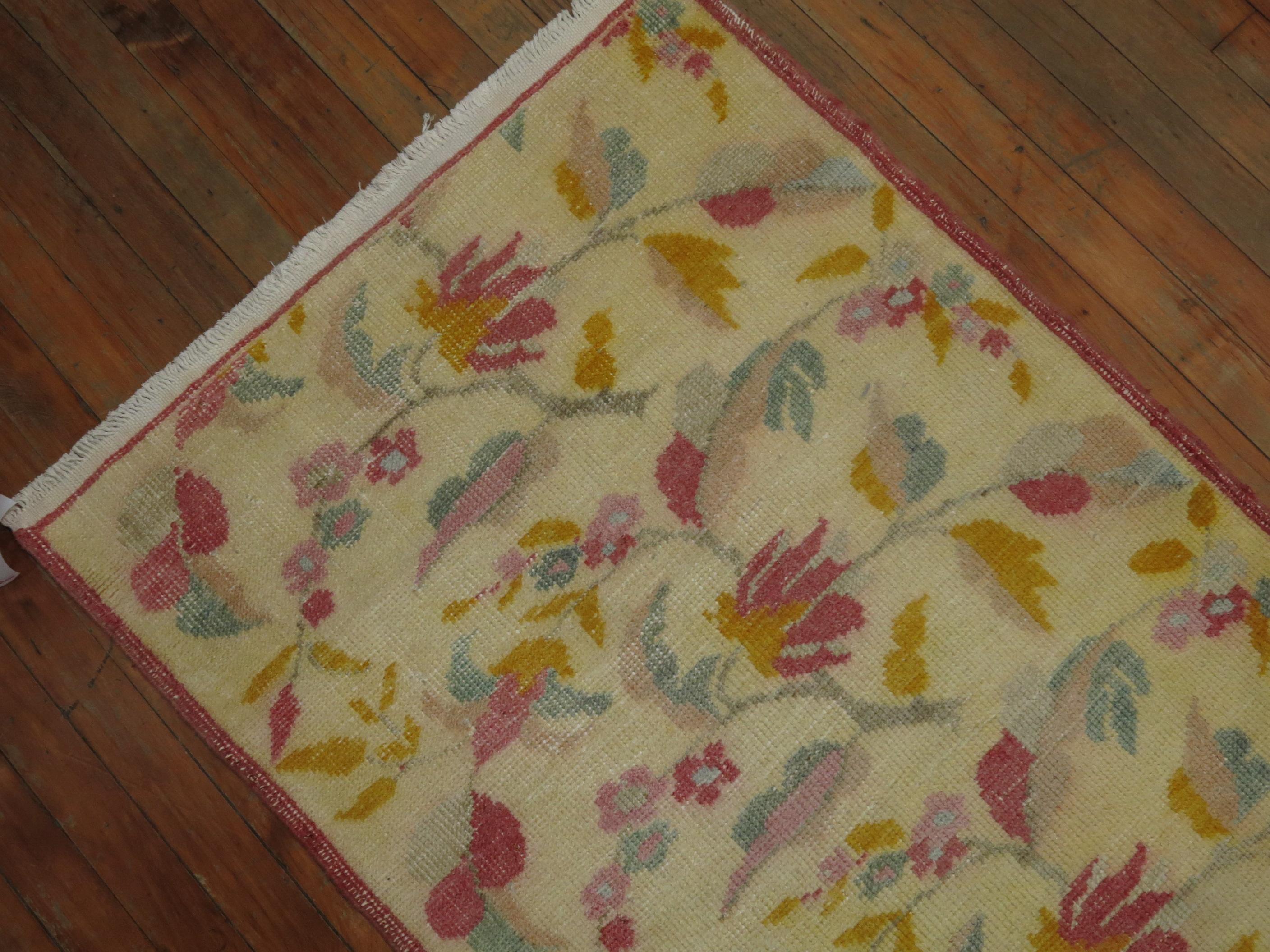 Zabihi Collection Vintage Turkish Anatolian Floral Small Runner  In Good Condition For Sale In New York, NY