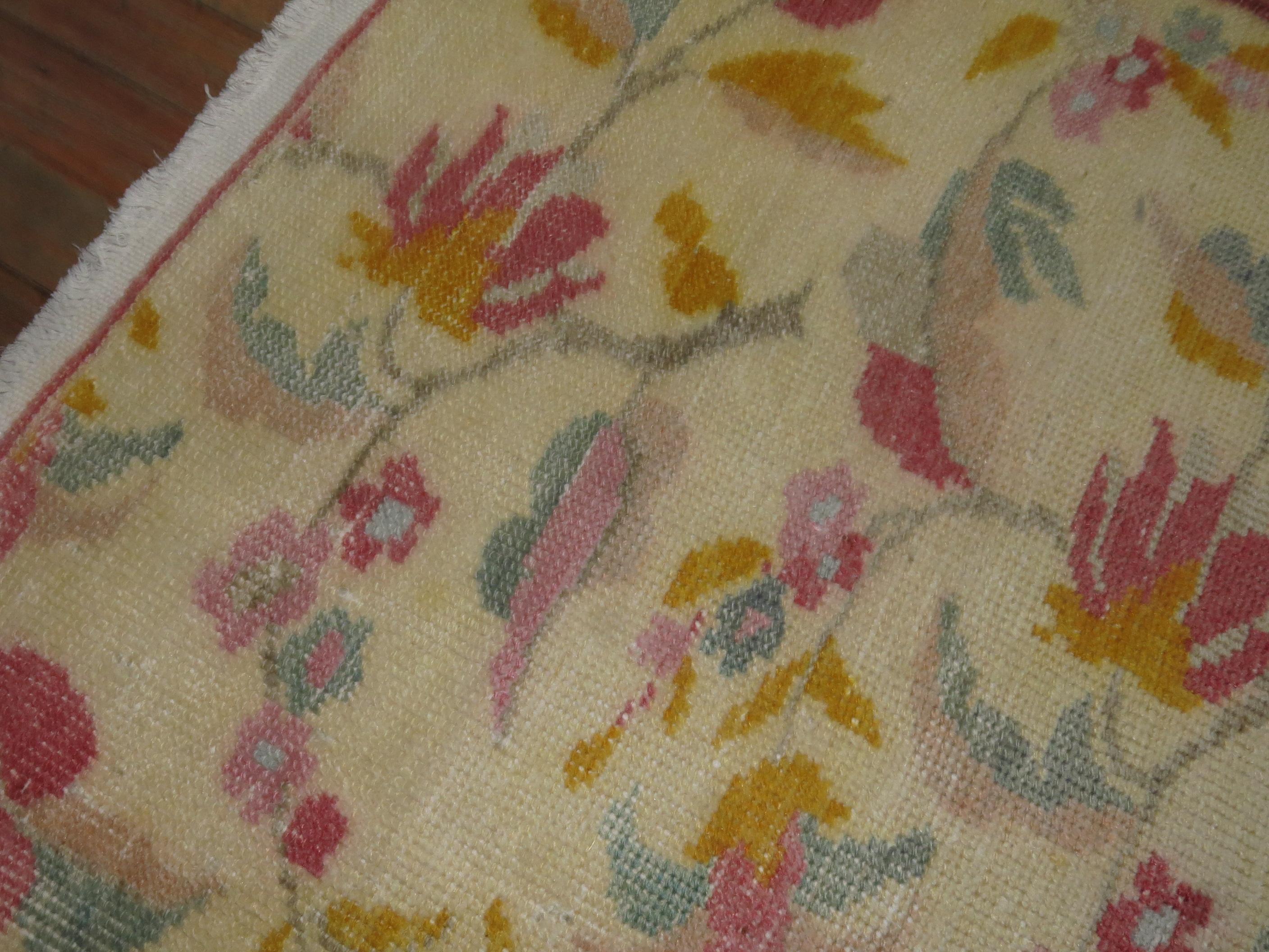 20th Century Zabihi Collection Vintage Turkish Anatolian Floral Small Runner  For Sale
