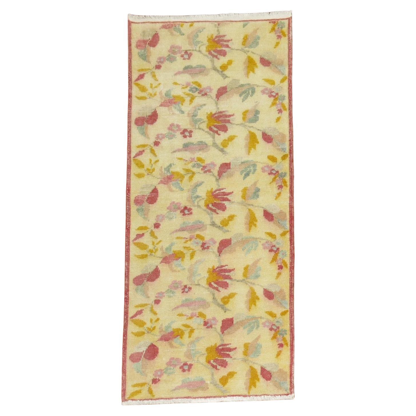 Zabihi Collection Vintage Turkish Anatolian Floral Small Runner  For Sale